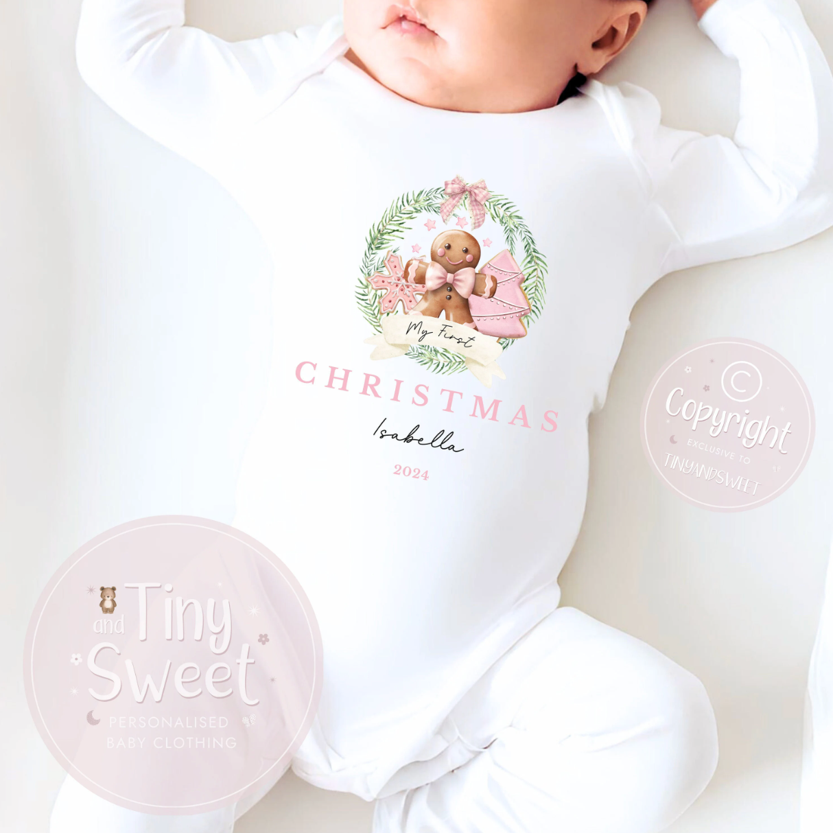 Personalised Gingerbread Wreath Sleepsuit