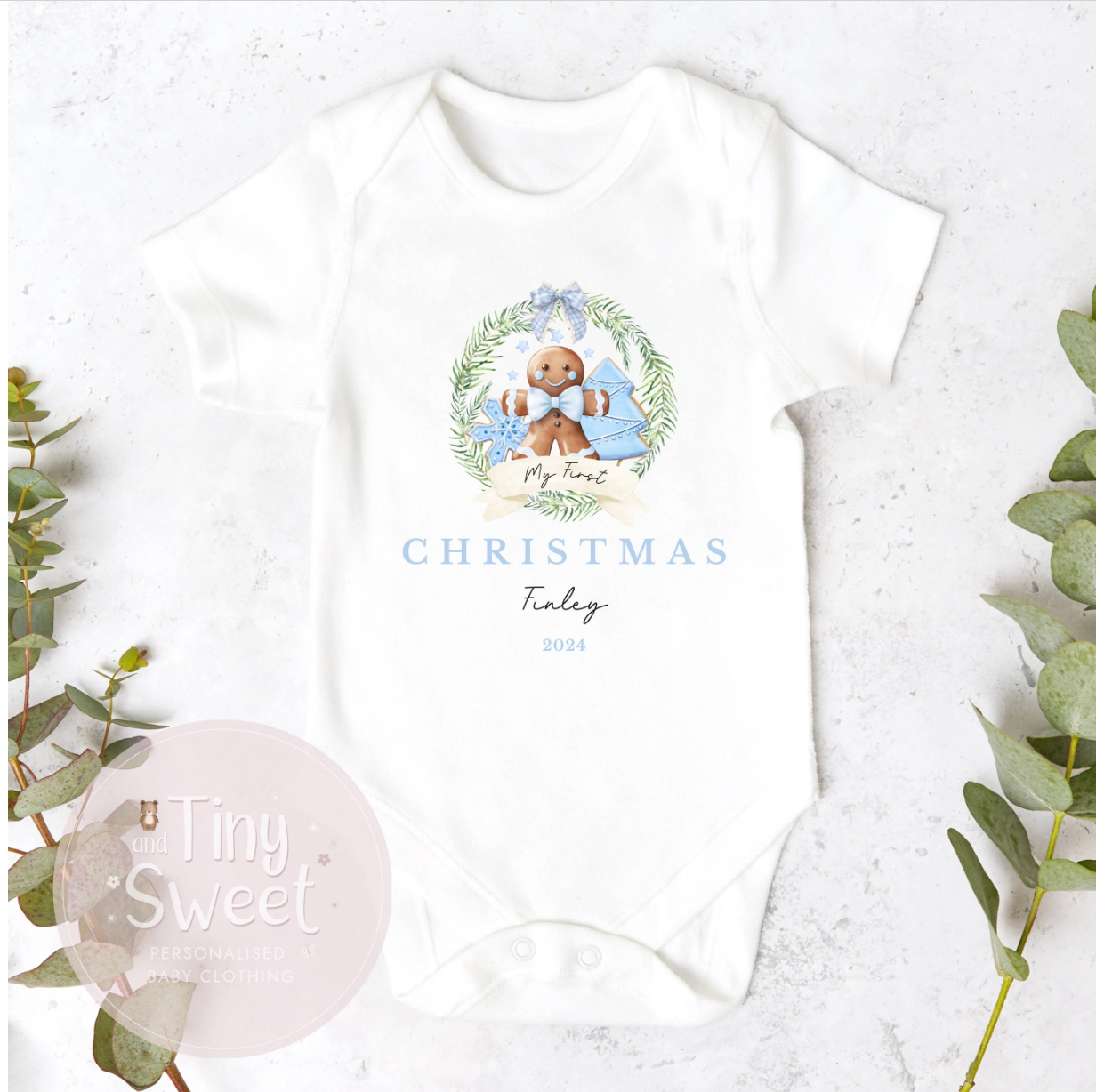 Personalised Gingerbread Wreath Sleepsuit