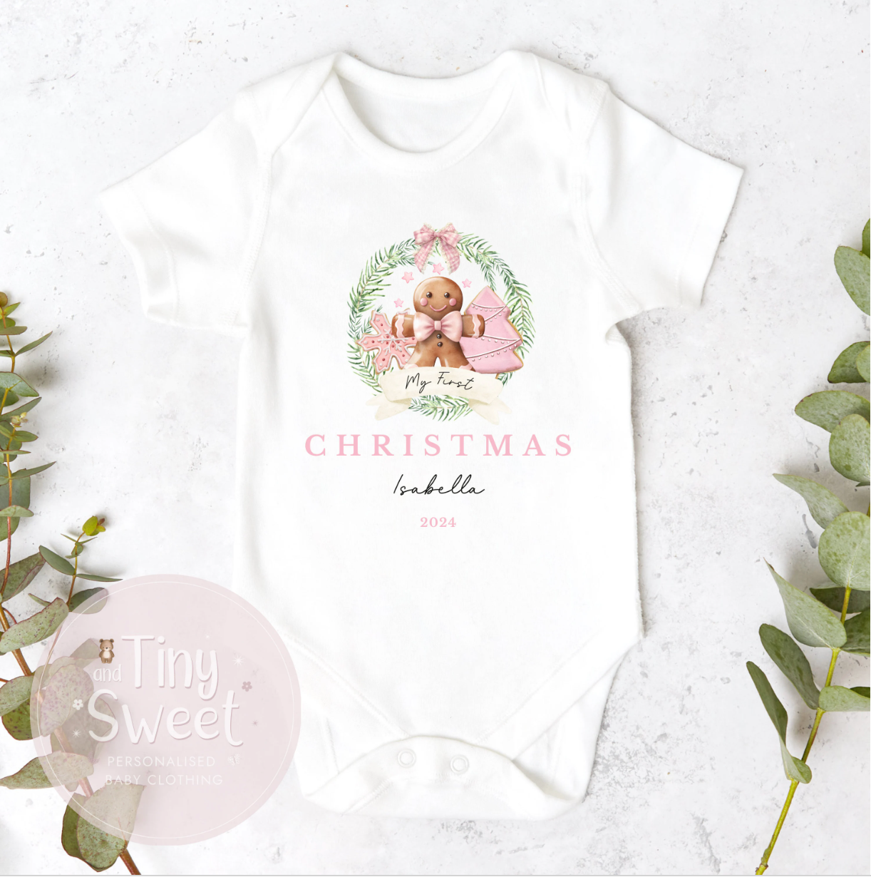 Personalised Gingerbread Wreath Sleepsuit