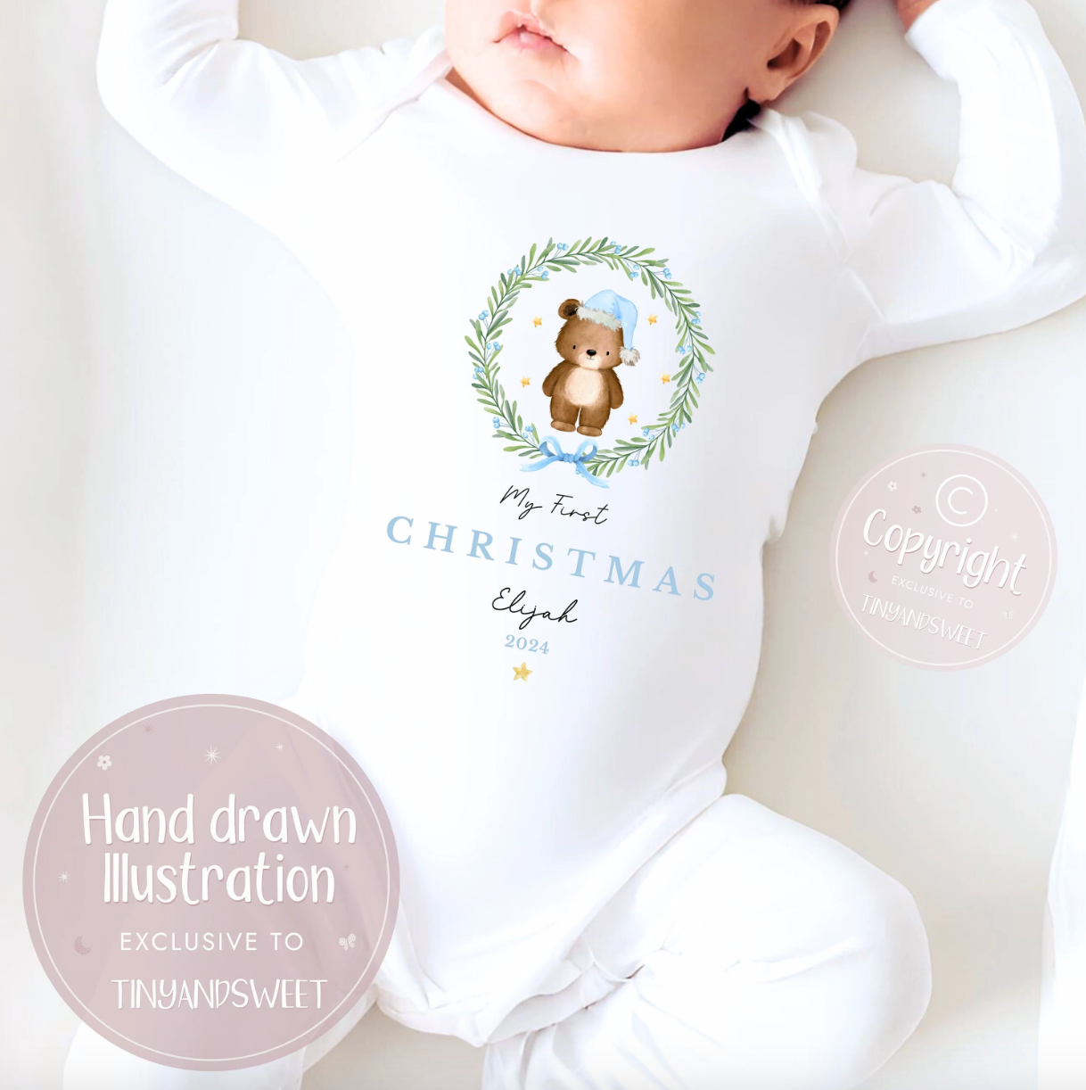 Personalised Teddy Wreath Sleepsuit