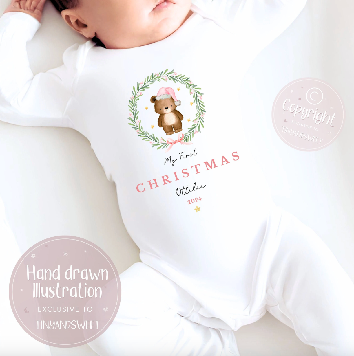 Personalised Teddy Wreath Sleepsuit