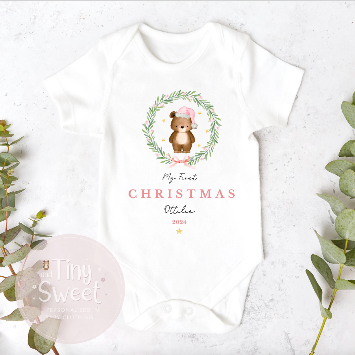 Personalised Teddy Wreath Sleepsuit