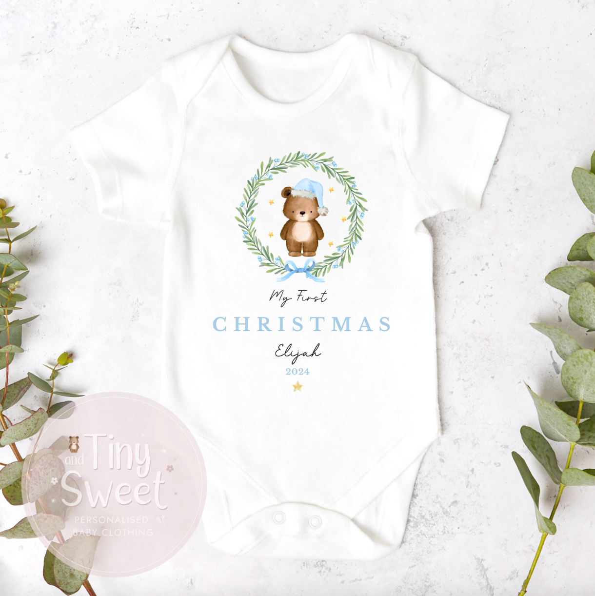 Personalised Teddy Wreath Sleepsuit