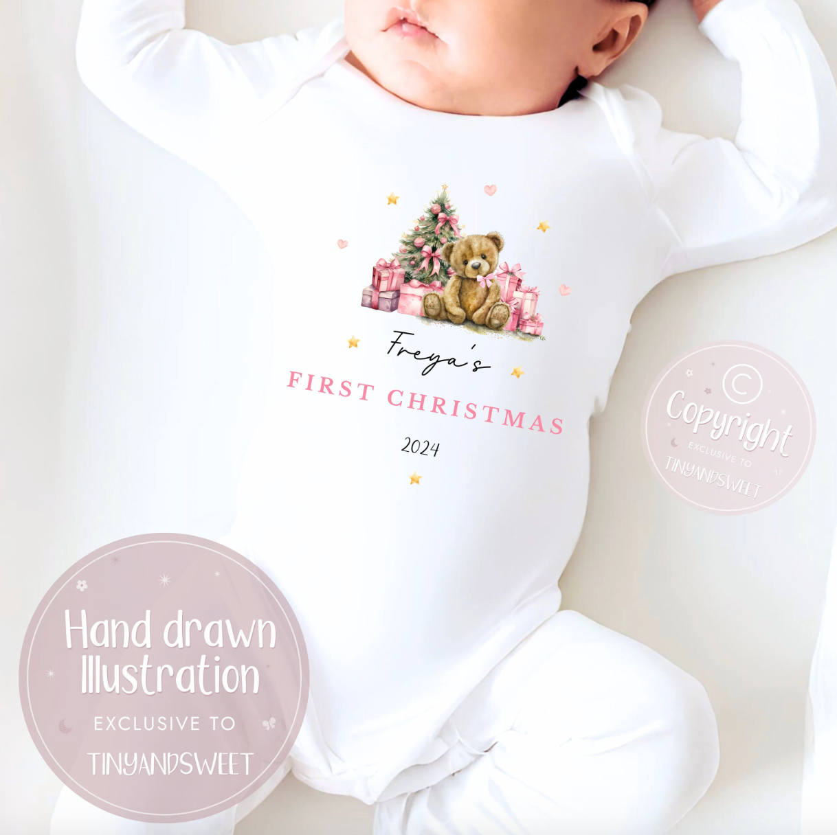 Personalised Teddy Bear Christmas Tree Sleepsuit