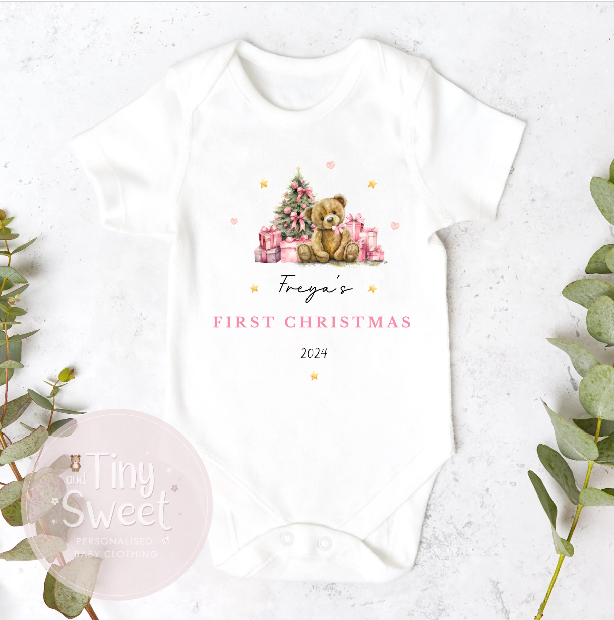 Personalised Teddy Bear Christmas Tree Sleepsuit
