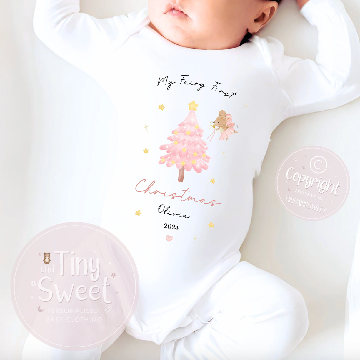 Personalised Fairy First Christmas Sleepsuit