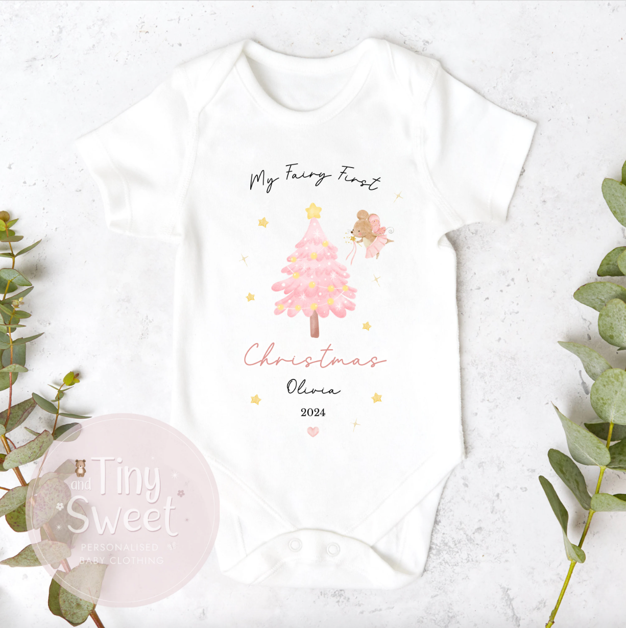 Personalised Fairy First Christmas Sleepsuit