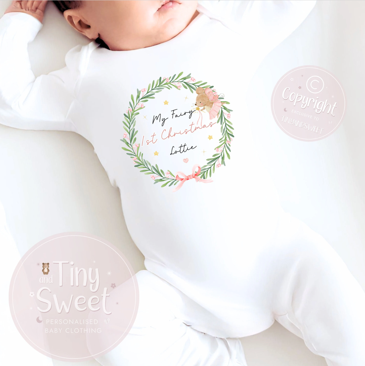 Personalised Fairy Wreath Christmas Sleepsuit