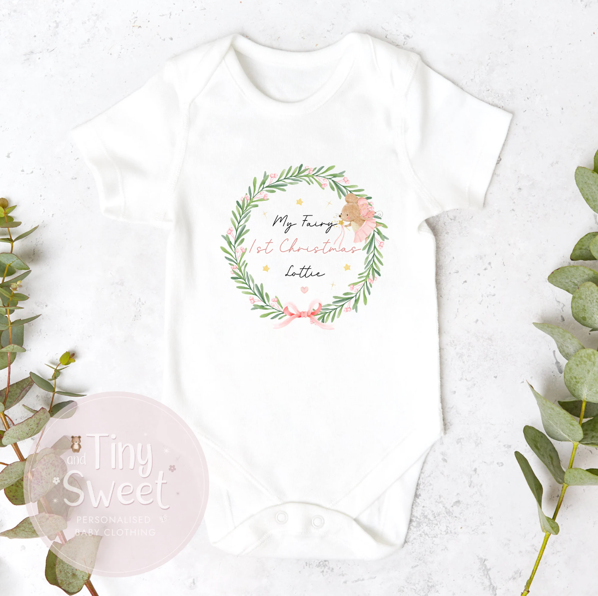 Personalised Fairy Wreath Christmas Sleepsuit