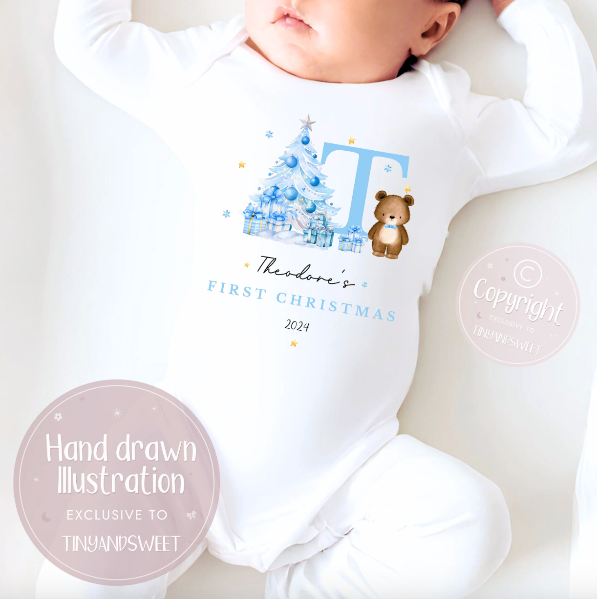 Personalised Teddy Initial Sleepsuit