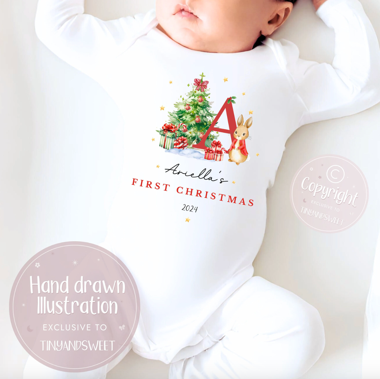 Personalised Classic Bunny Initial Christmas Sleepsuit