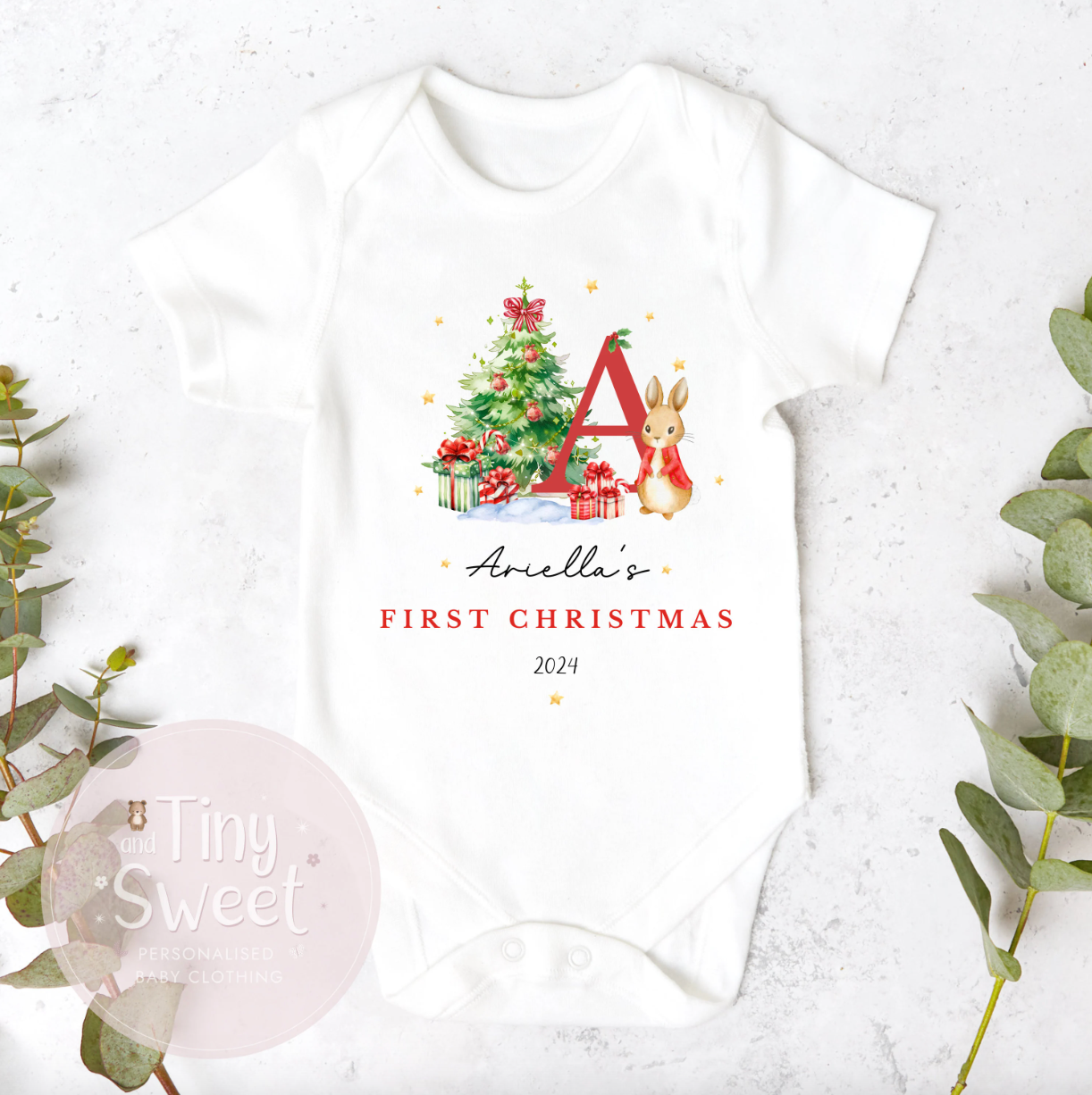 Personalised Classic Bunny Initial Christmas Sleepsuit