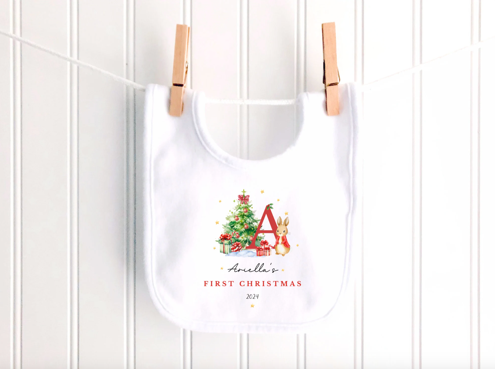 Personalised Classic Bunny Initial Christmas Sleepsuit
