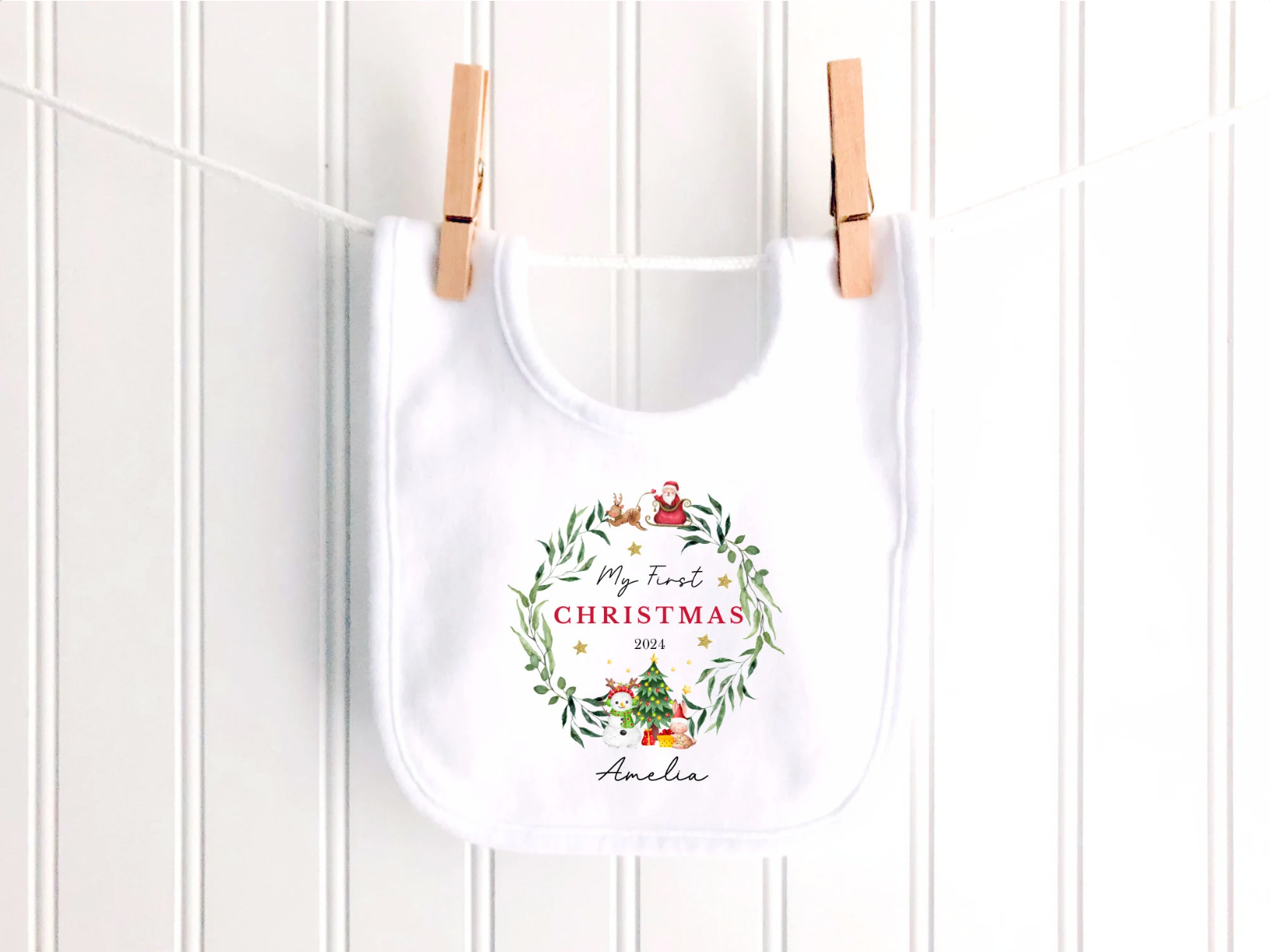 Personalised Classic Christmas Wreath Sleepsuit