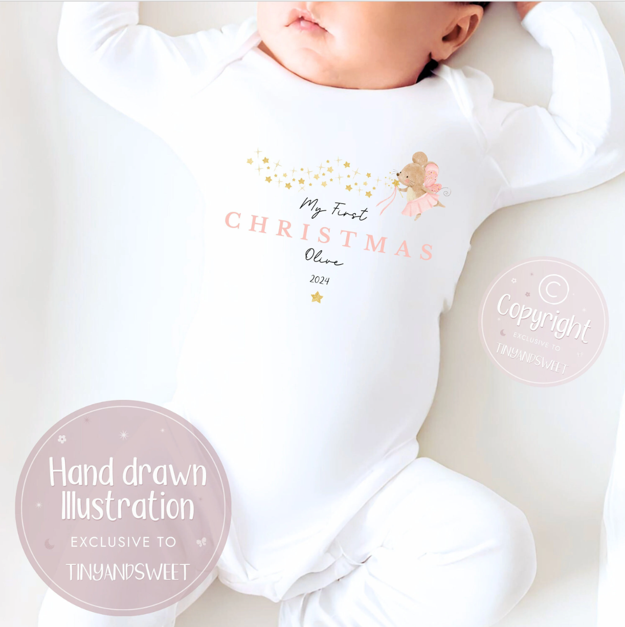 Personalised Fairy Magic Mouse Christmas Sleepsuit