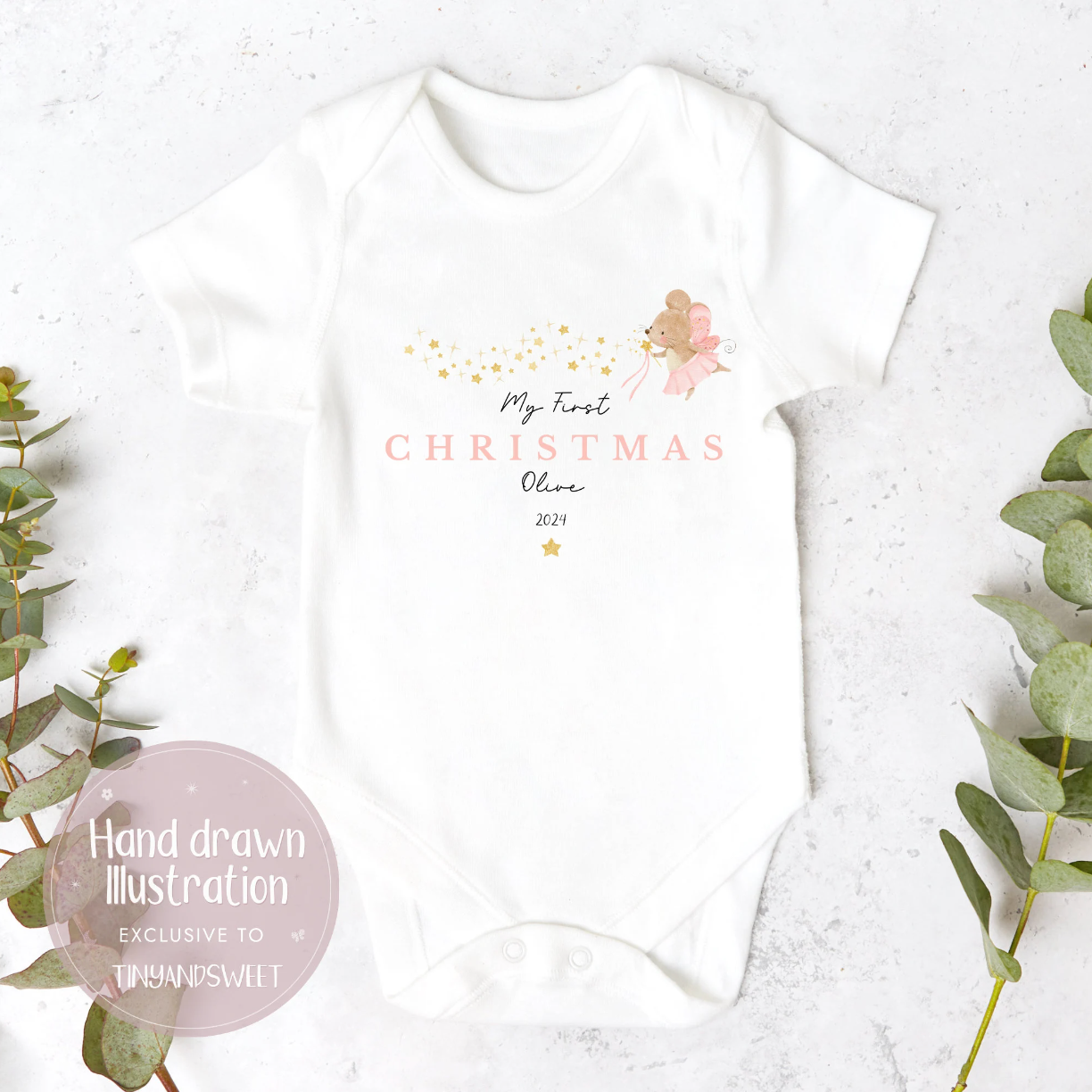 Personalised Fairy Magic Mouse Christmas Sleepsuit