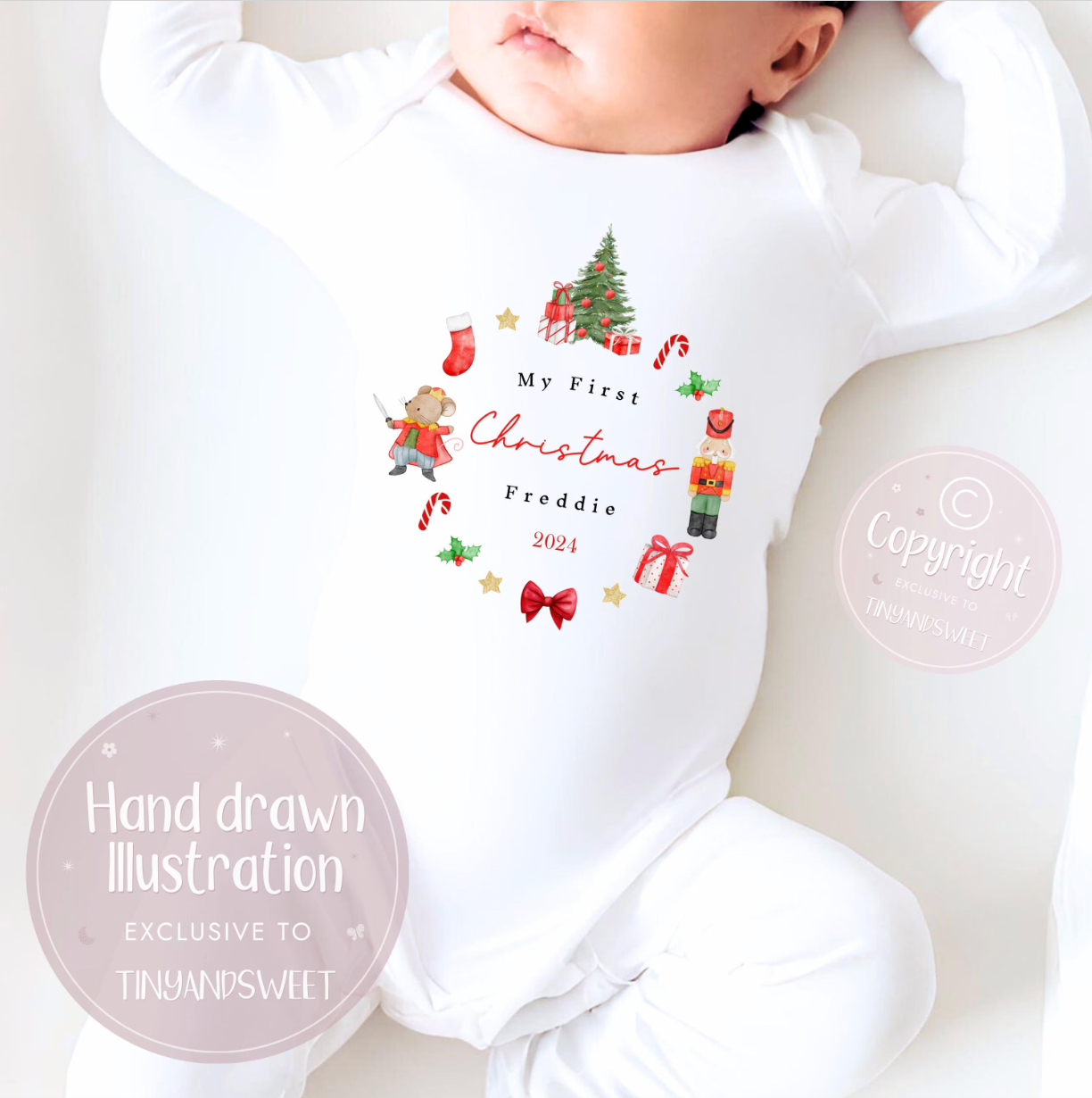 Personalised Classic Wreath Christmas Sleepsuit