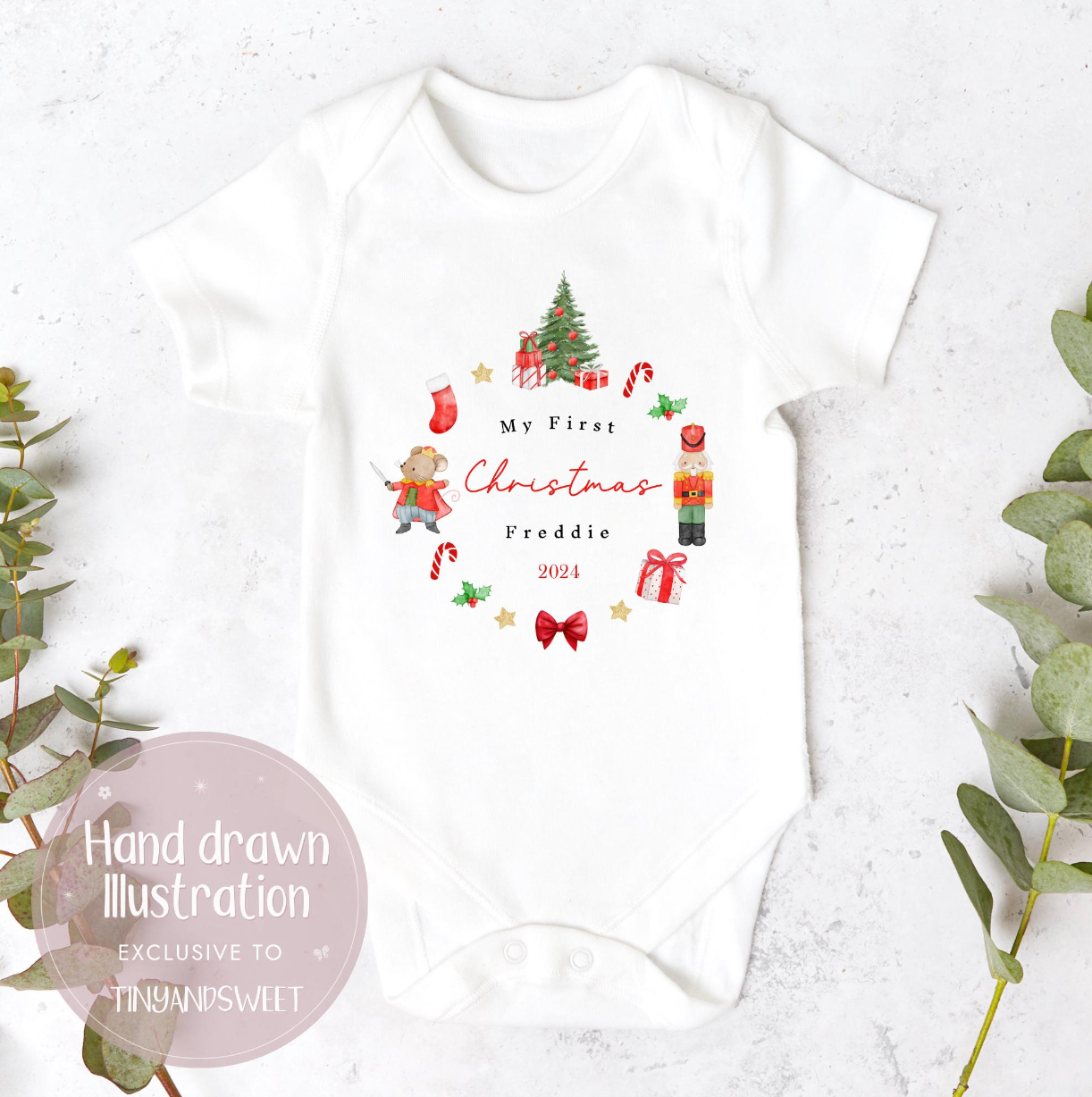 Personalised Classic Wreath Christmas Sleepsuit