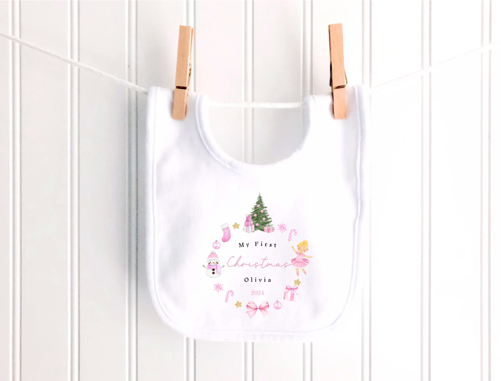 Personalised Classic Pink Wreath Christmas Sleepsuit