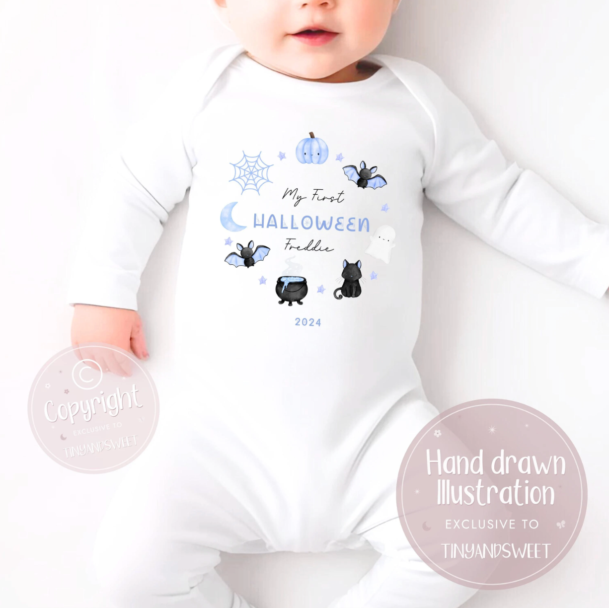 Pink/Blue Wreath Personalised Halloween Sleepsuit