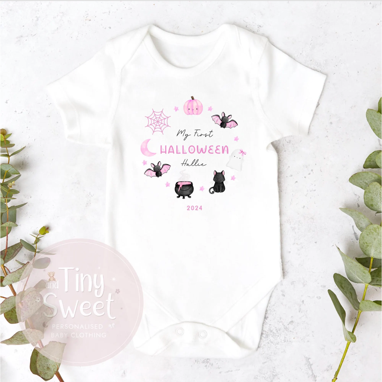 Pink/Blue Wreath Personalised Halloween Sleepsuit