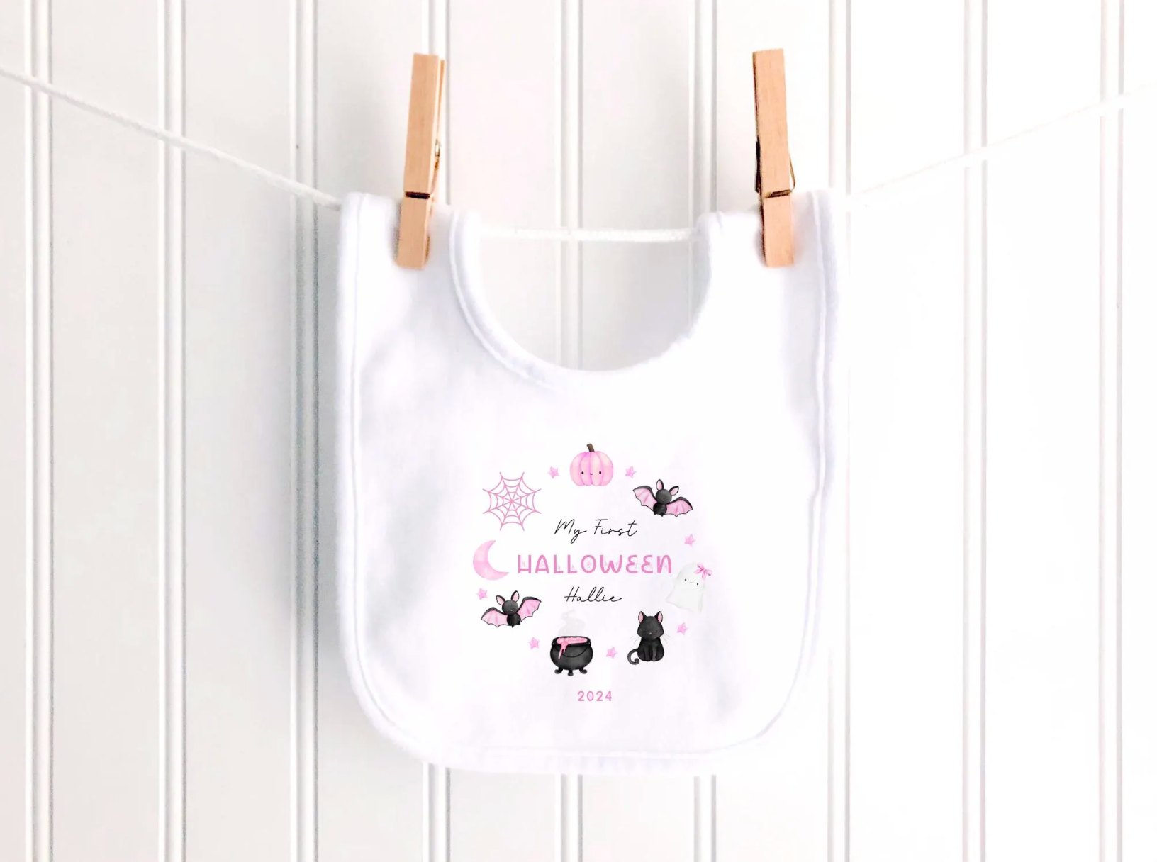 Pink/Blue Wreath Personalised Halloween Sleepsuit