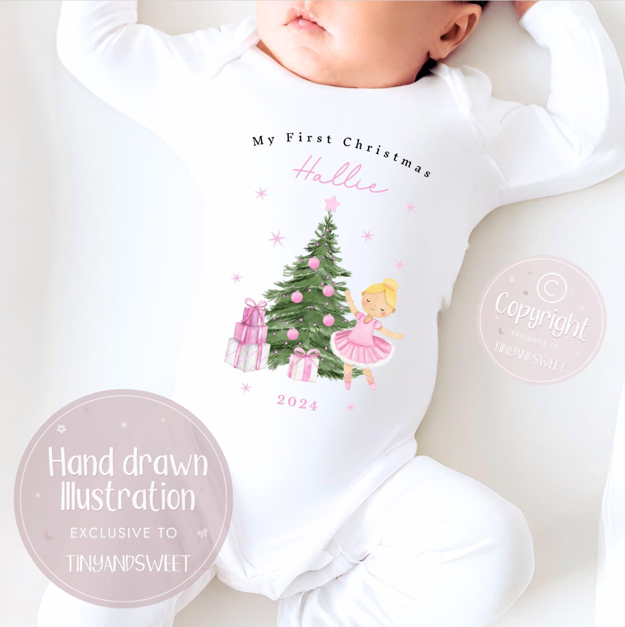 Personalised Christmas Ballerina Sleepsuit