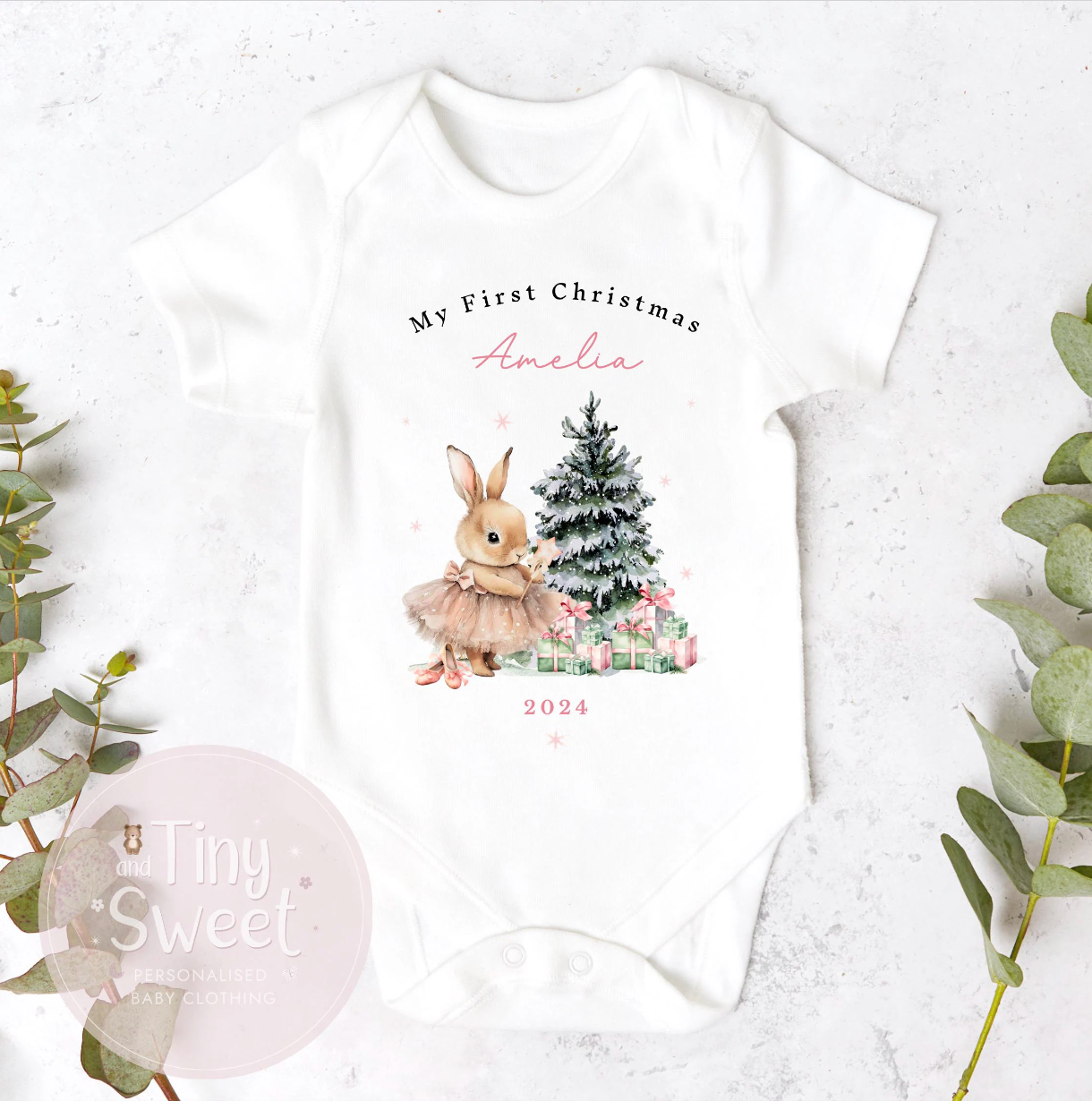 Personalised Christmas Bunny Fairy Sleepsuit