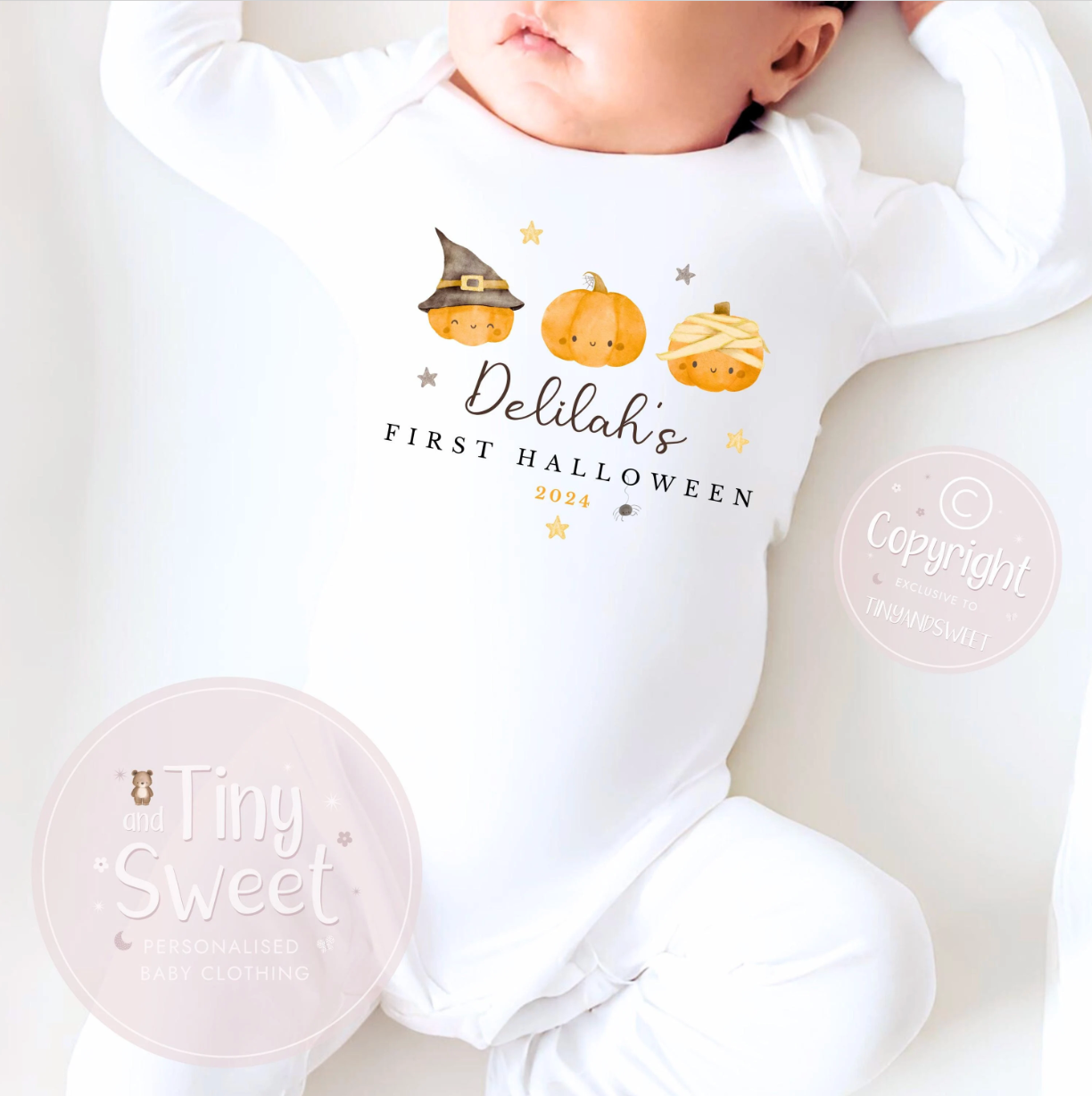 Three Pumpkins First Halloween Personalised Sleepsuit