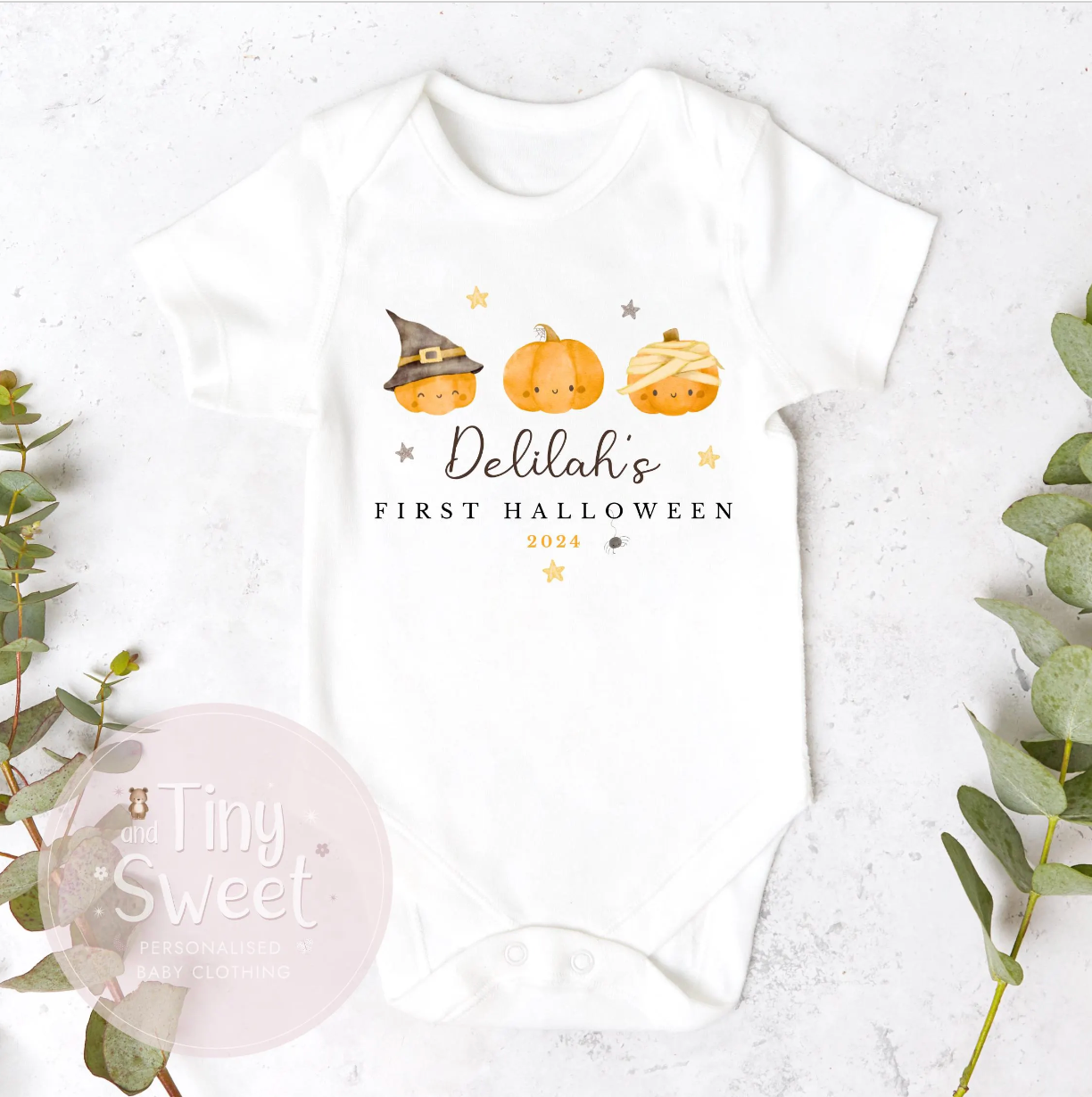 Three Pumpkins First Halloween Personalised Sleepsuit