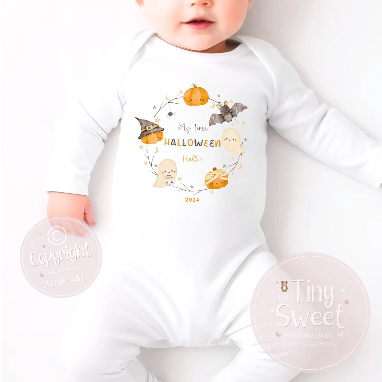 Autumn Wreath Halloween Personalised Sleepsuit