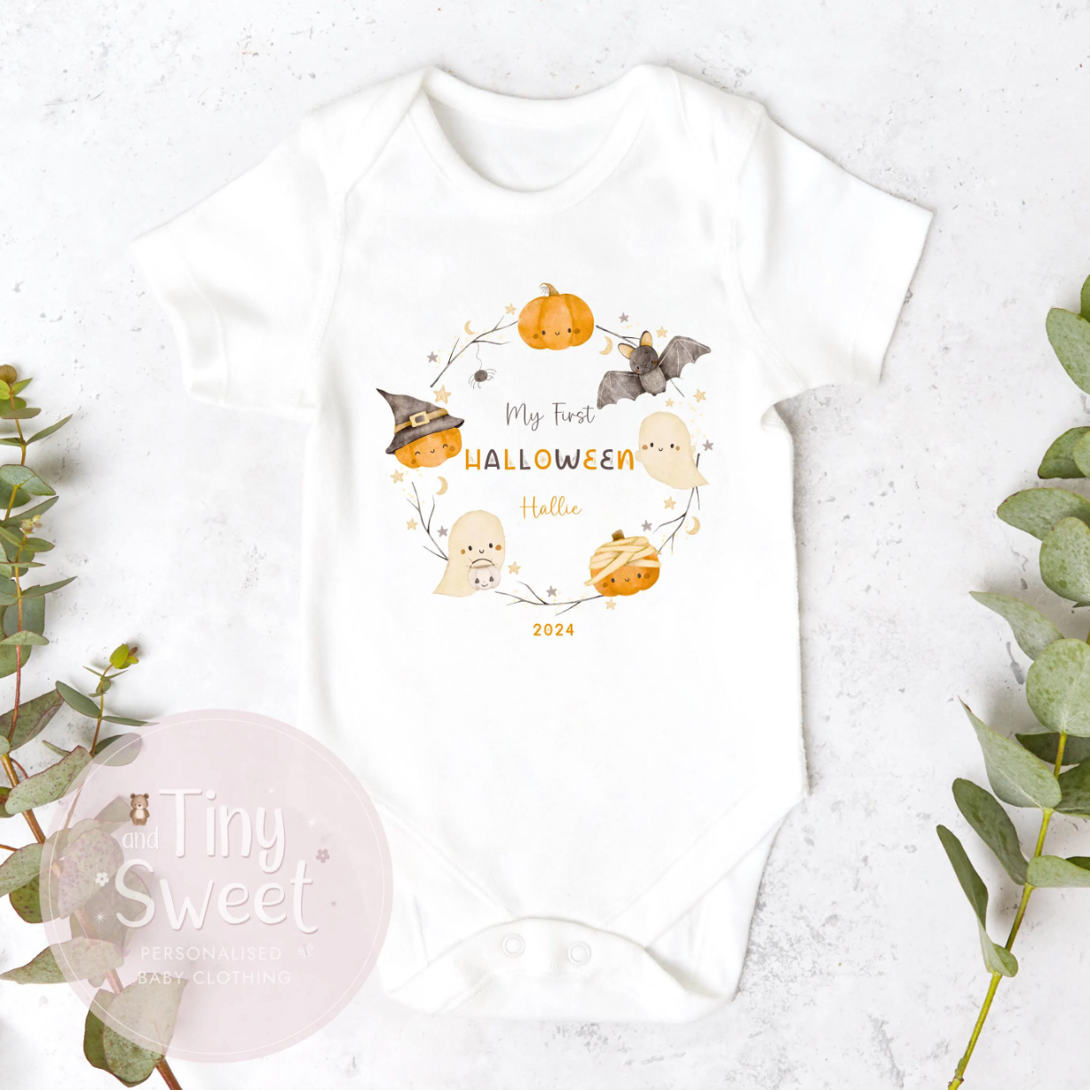 Autumn Wreath Halloween Personalised Sleepsuit