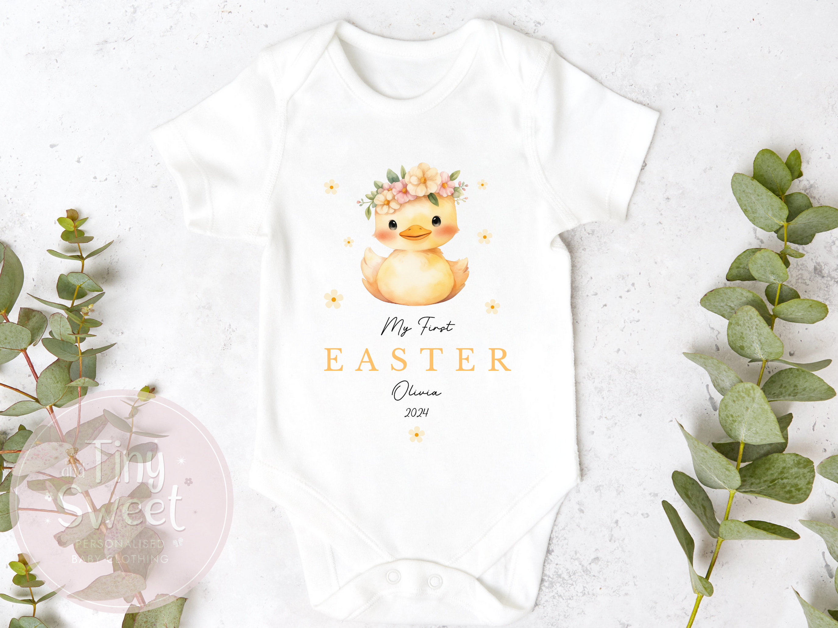 My First Easter Floral Duck Personalised Sleepsuit/Babygrow