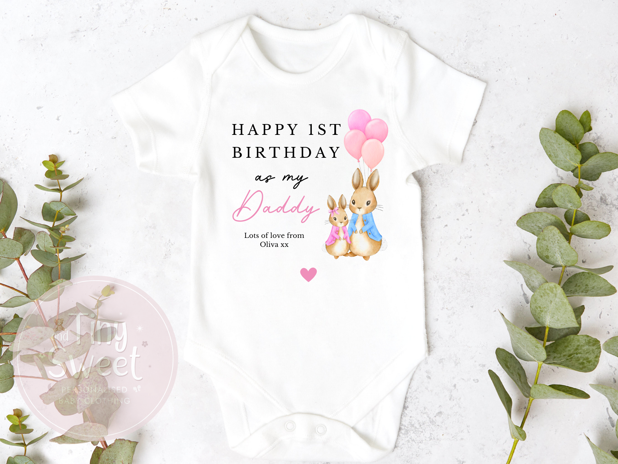 Happy 1st Birthday As My Daddy Bunny Personalised Sleepsuit/Babygrow