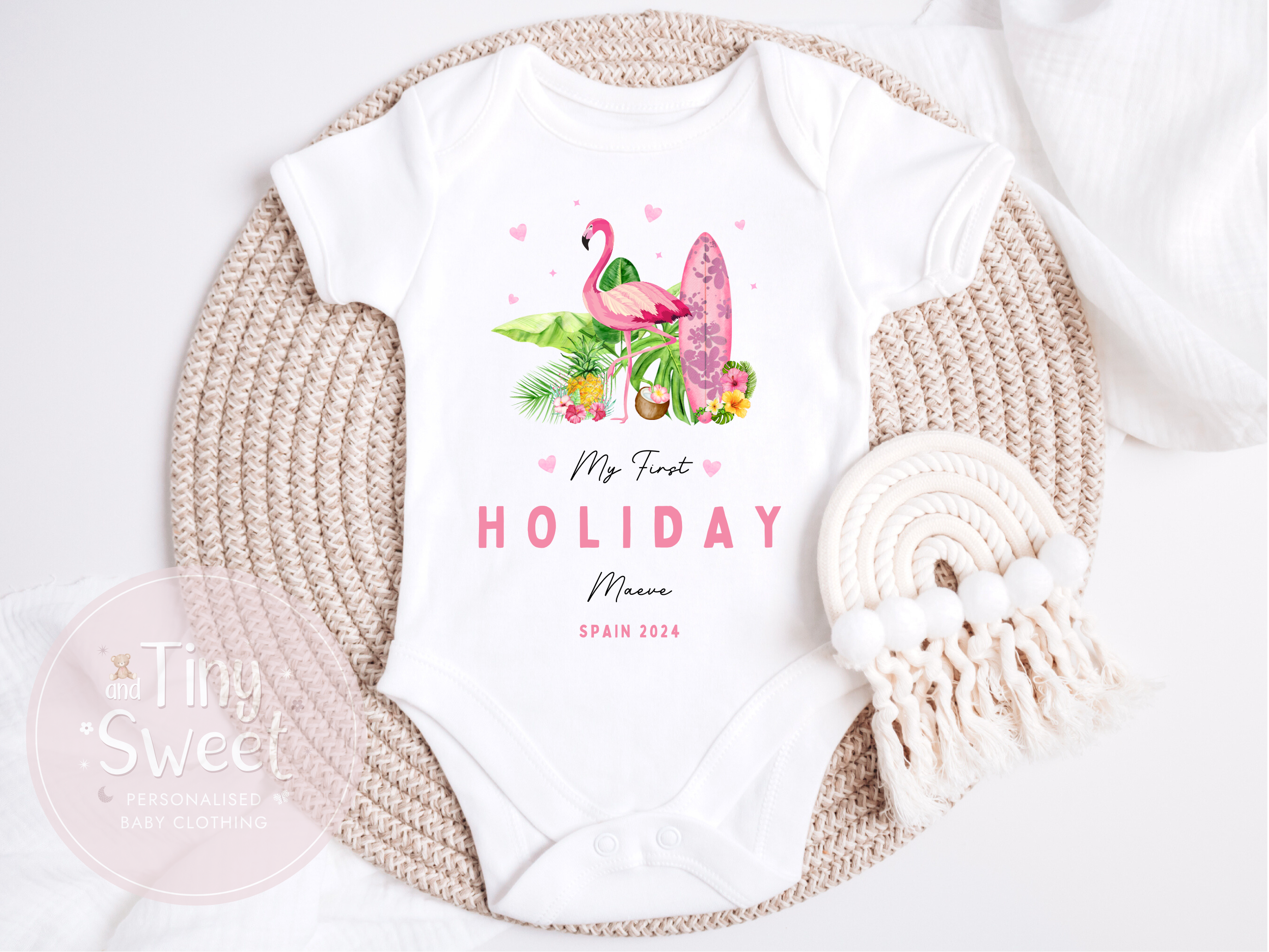 My First Holiday Flamingo Personalised Vest/Sleepsuit