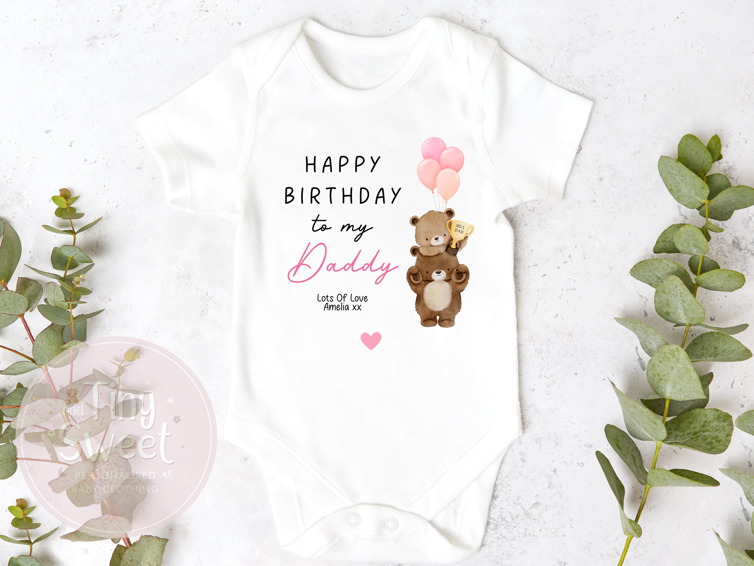 1st Birthday As My Daddy No 1 Daddy Bear Personalised Sleepsuit/Babygrow
