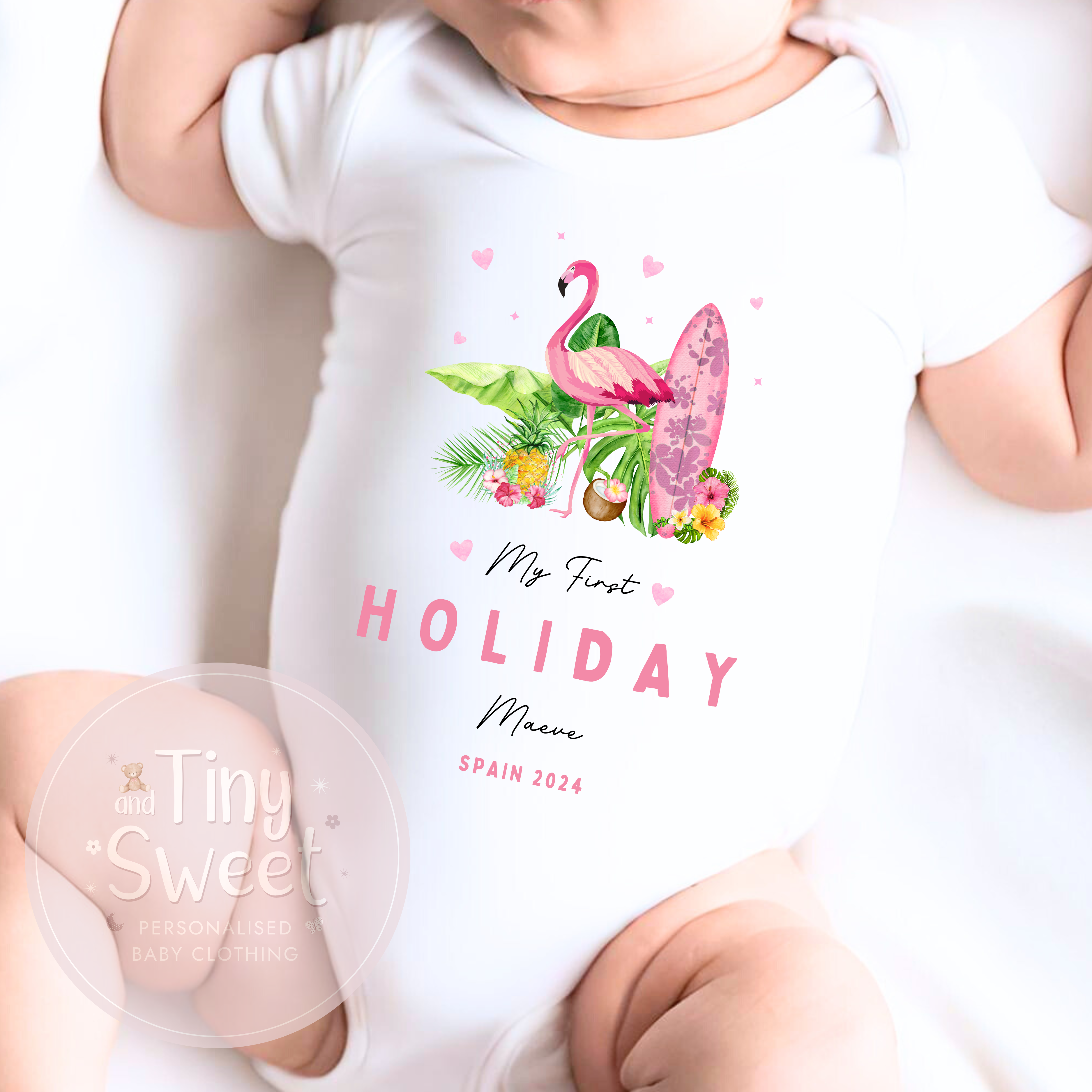 My First Holiday Flamingo Personalised Vest/Sleepsuit