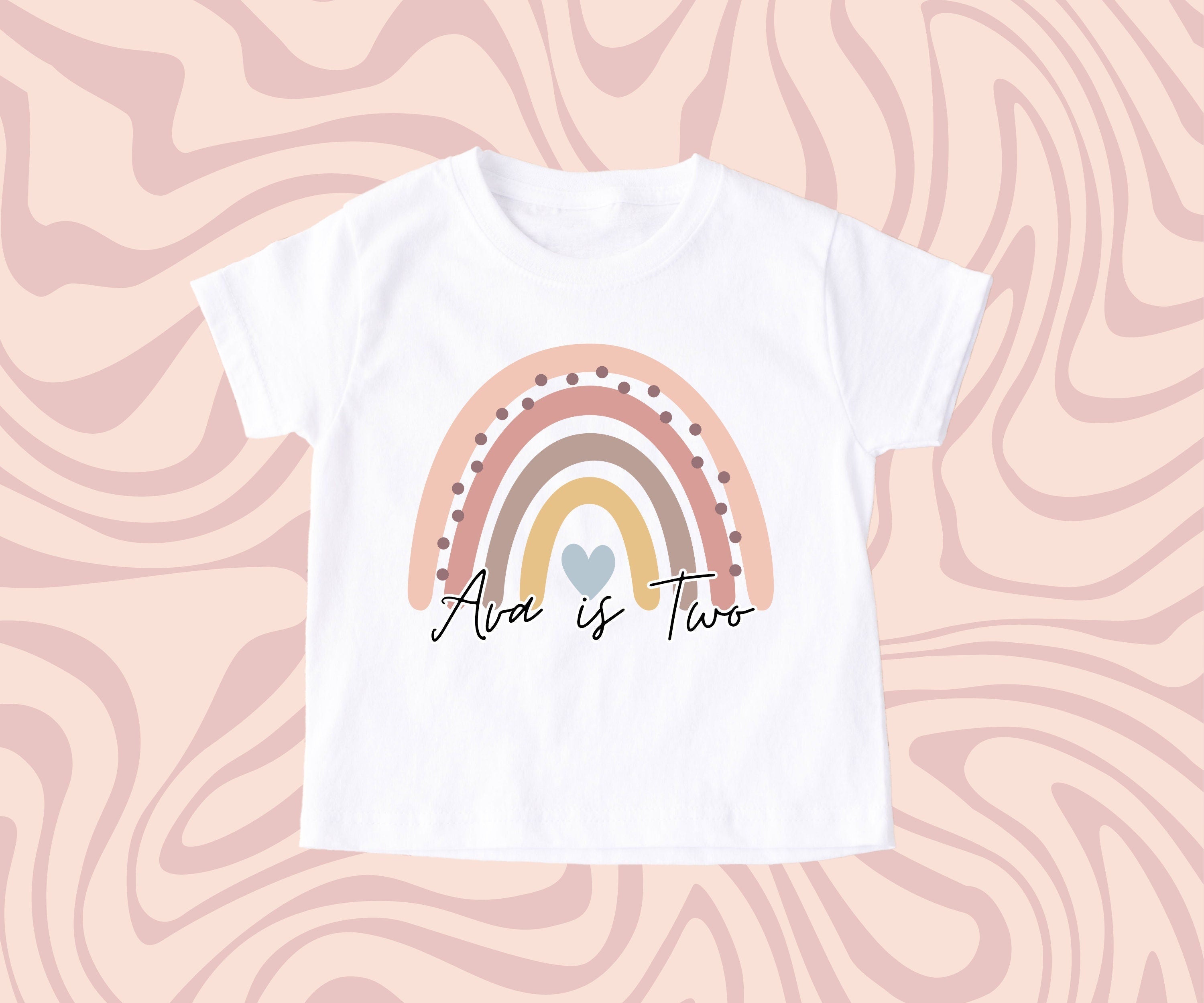 Kids Birthday Rainbow T-shirt, Any Name Any Age, 1st Birthday T Shirt, 2nd Birthday T Shirt, Girls Birthday, Birthday Keepsake T Shirt