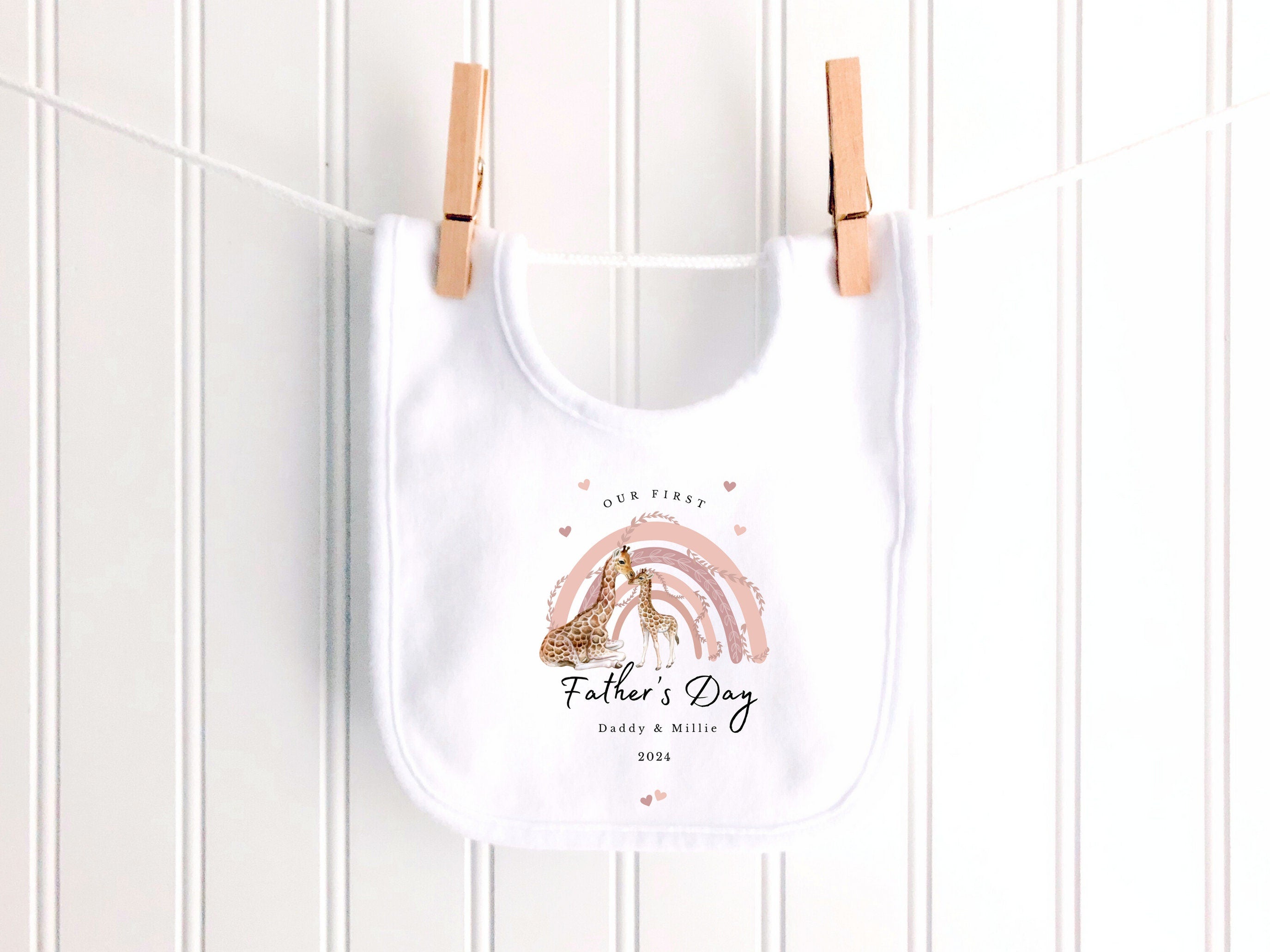 Fathers Day Blush Giraffe Rainbow Personalised Sleepsuit/Babygrow