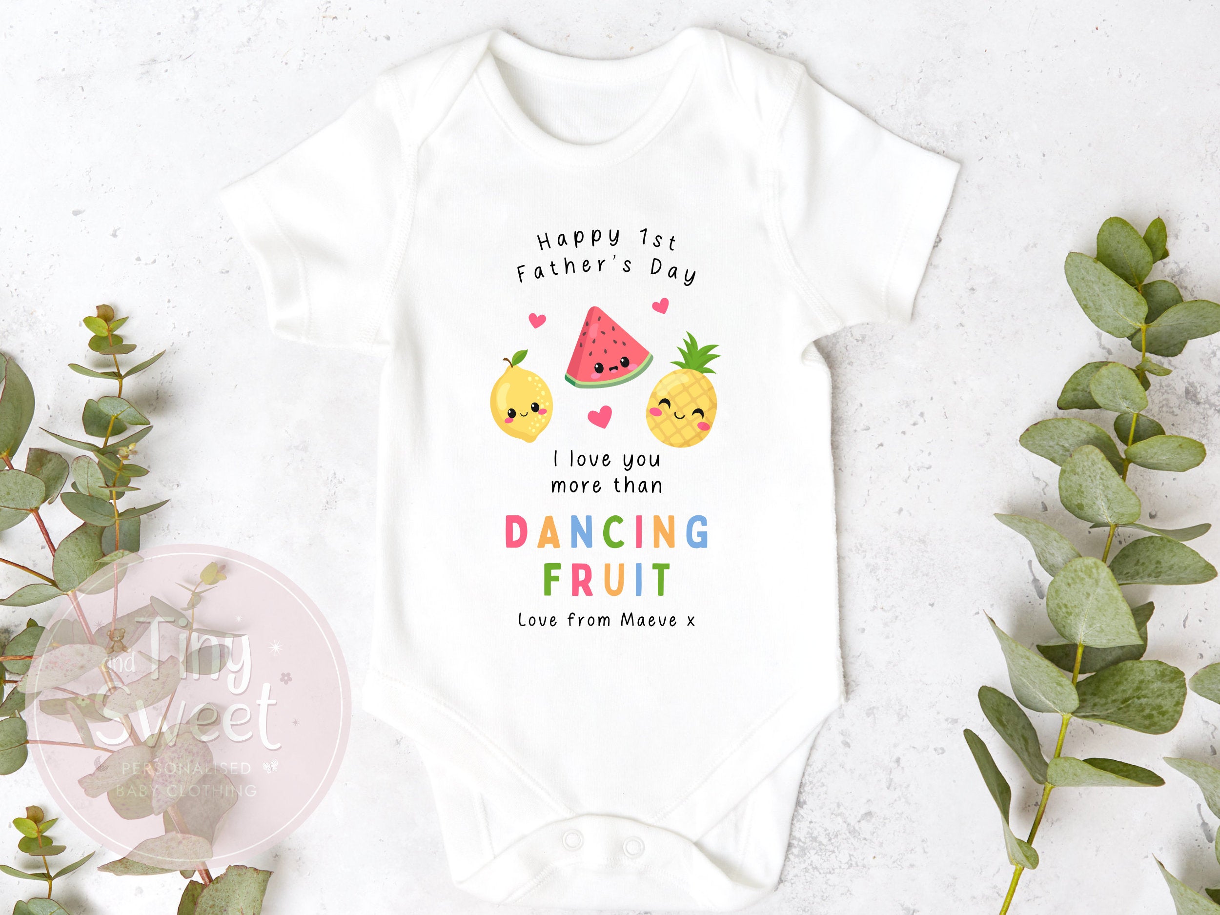 Fathers Day I Love You More Than Dancing Fruit Personalised Sleepsuit/Babygrow