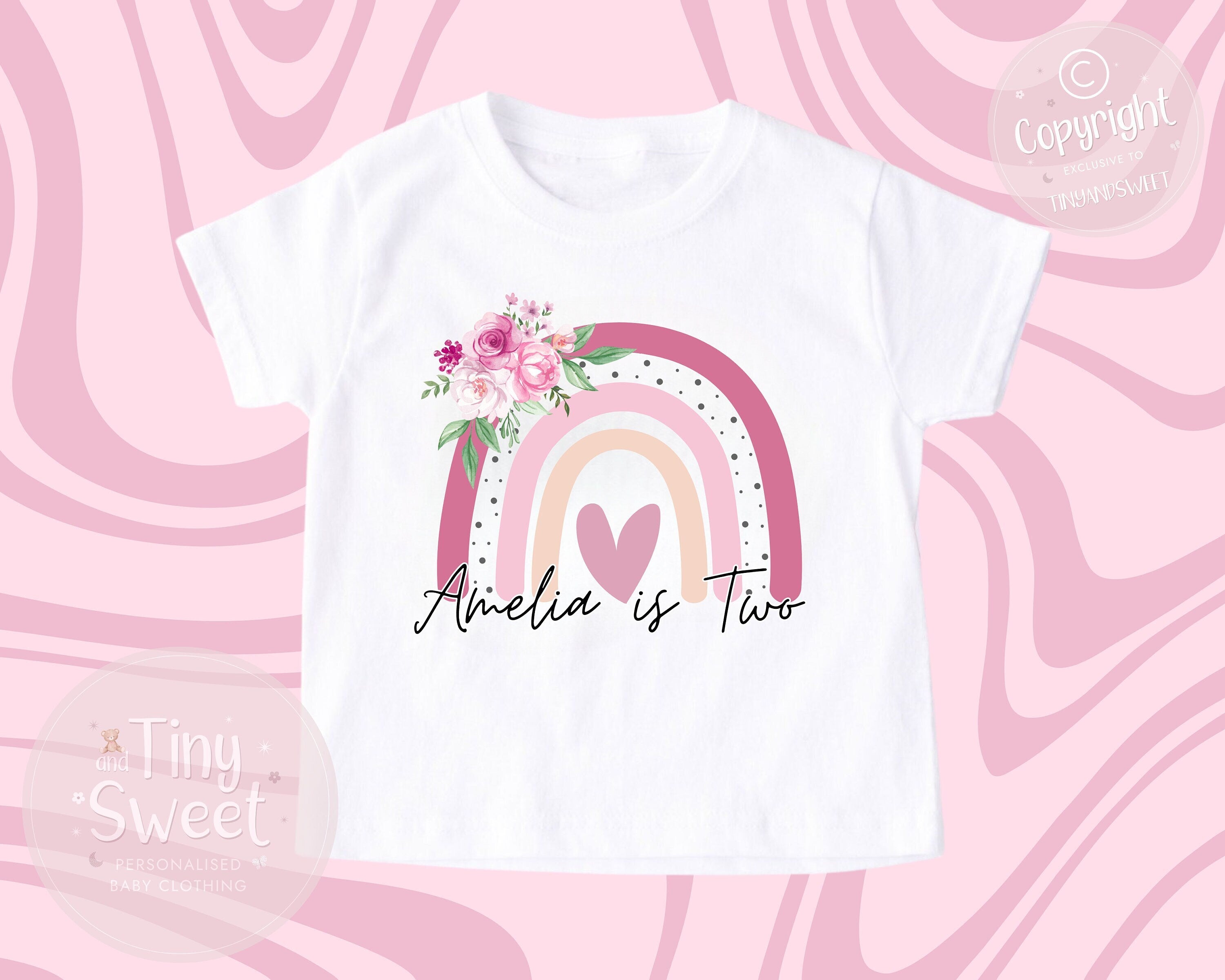Kids Birthday Rainbow T-shirt, Any Name Any Age, 1st Birthday T Shirt, 2nd Birthday T Shirt, Girls Birthday, Birthday Keepsake T Shirt