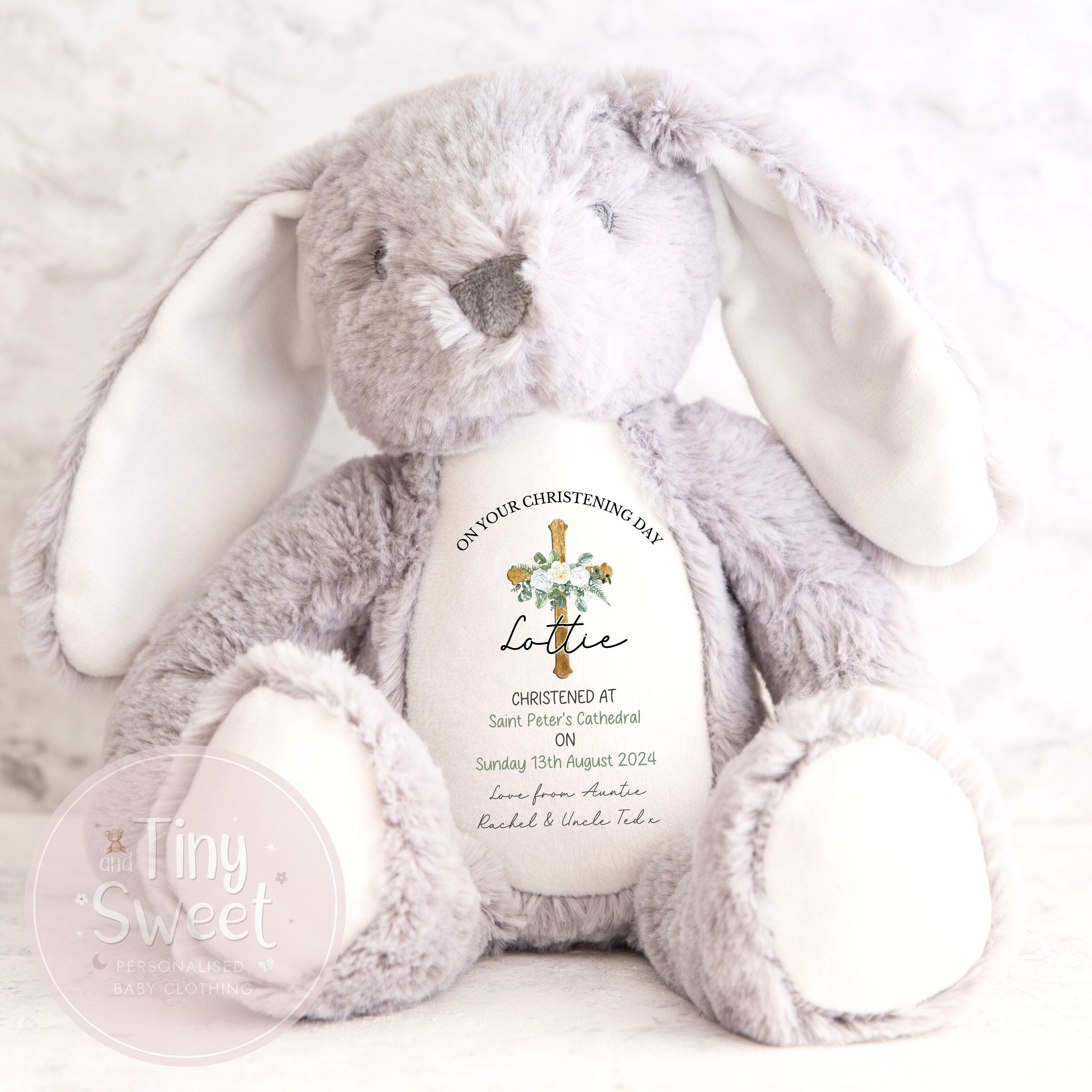 Personalised Christening Bunny Gift, Baptism, Dedication or Holy Communion Gift, Personalised Bunny for Baby’s Special Day