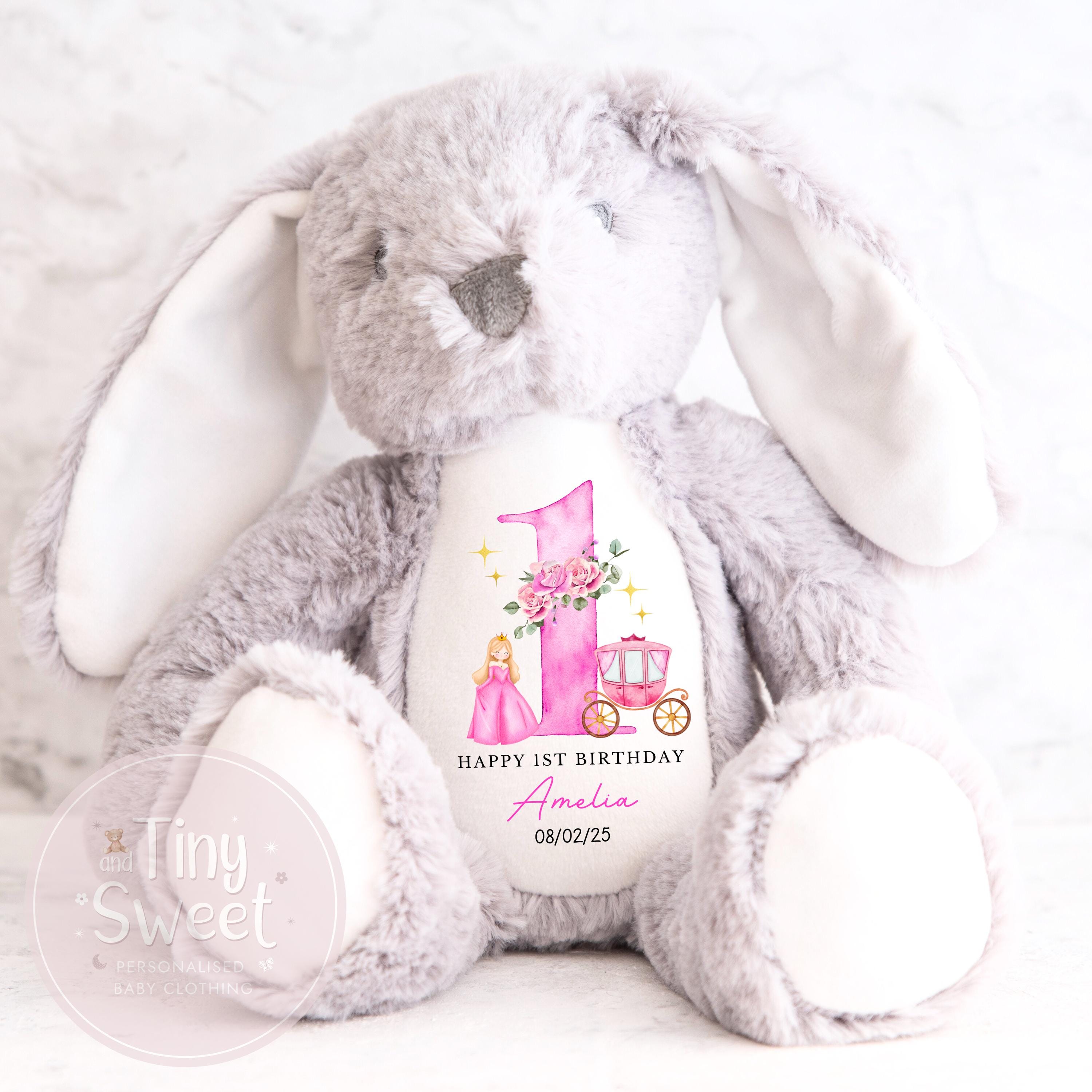 Personalised First Birthday Bunny, 1st Birthday Gift Girl Teddy, 1st Baby Girl Birthday Present, Personalised 1st Birthday Soft Toy