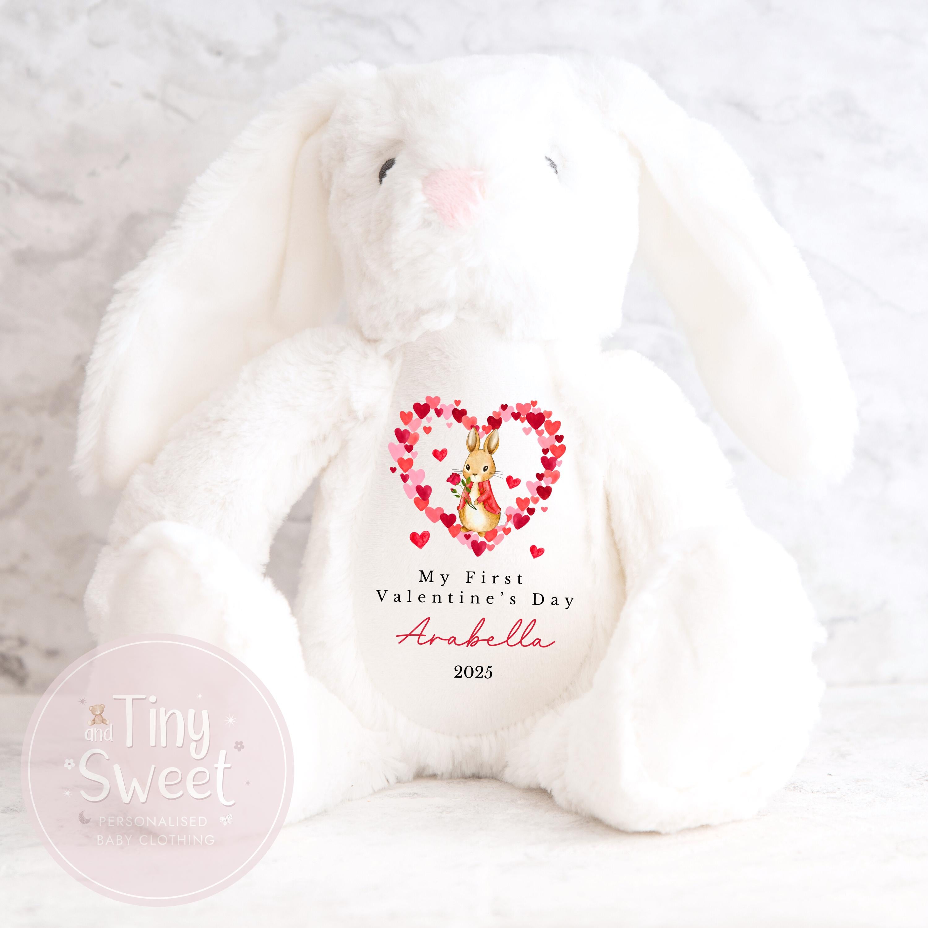 Personalised First Valentines Bunny, 1st Valentines Day Gift Teddy, 1st Baby Girl Valentine Present, Personalised 1st Valentine Soft Toy