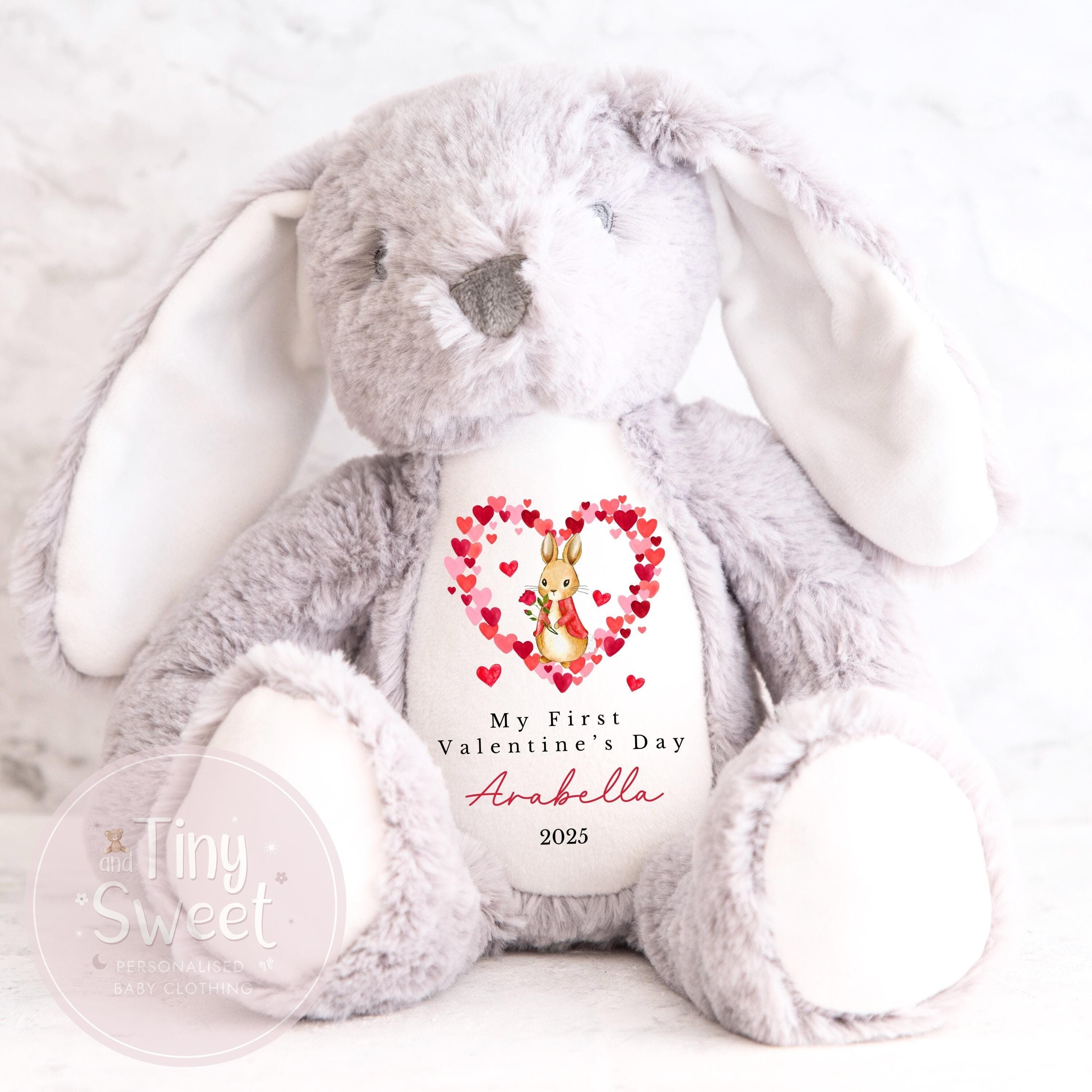Personalised First Valentines Bunny, 1st Valentines Day Gift Teddy, 1st Baby Girl Valentine Present, Personalised 1st Valentine Soft Toy
