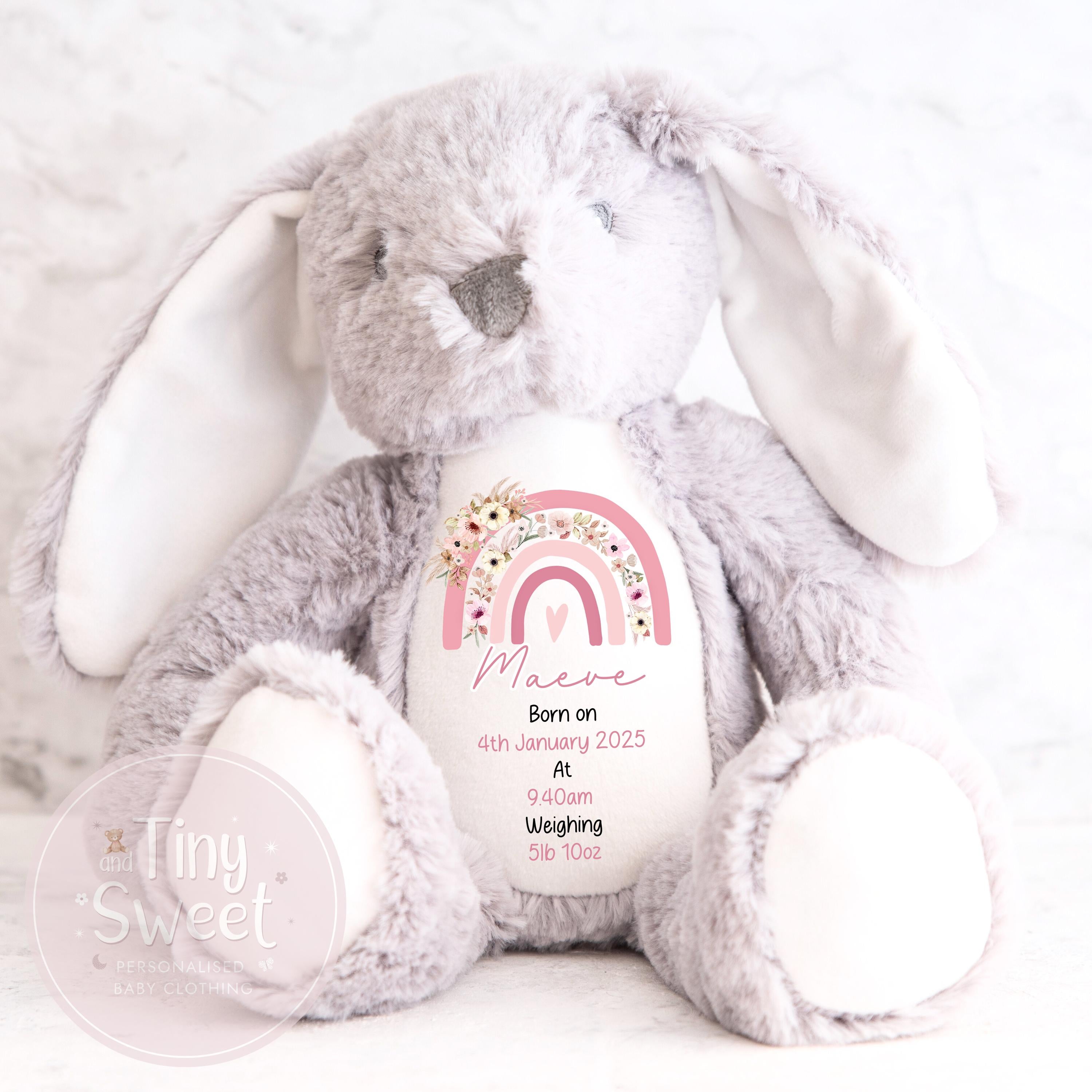 Personalised New Baby Gift, Beige New Baby Soft Toy, New baby gift, Newborn Gift, Baby Keepsake, Baby shower gift, Birth stats, Teddy, Bunny