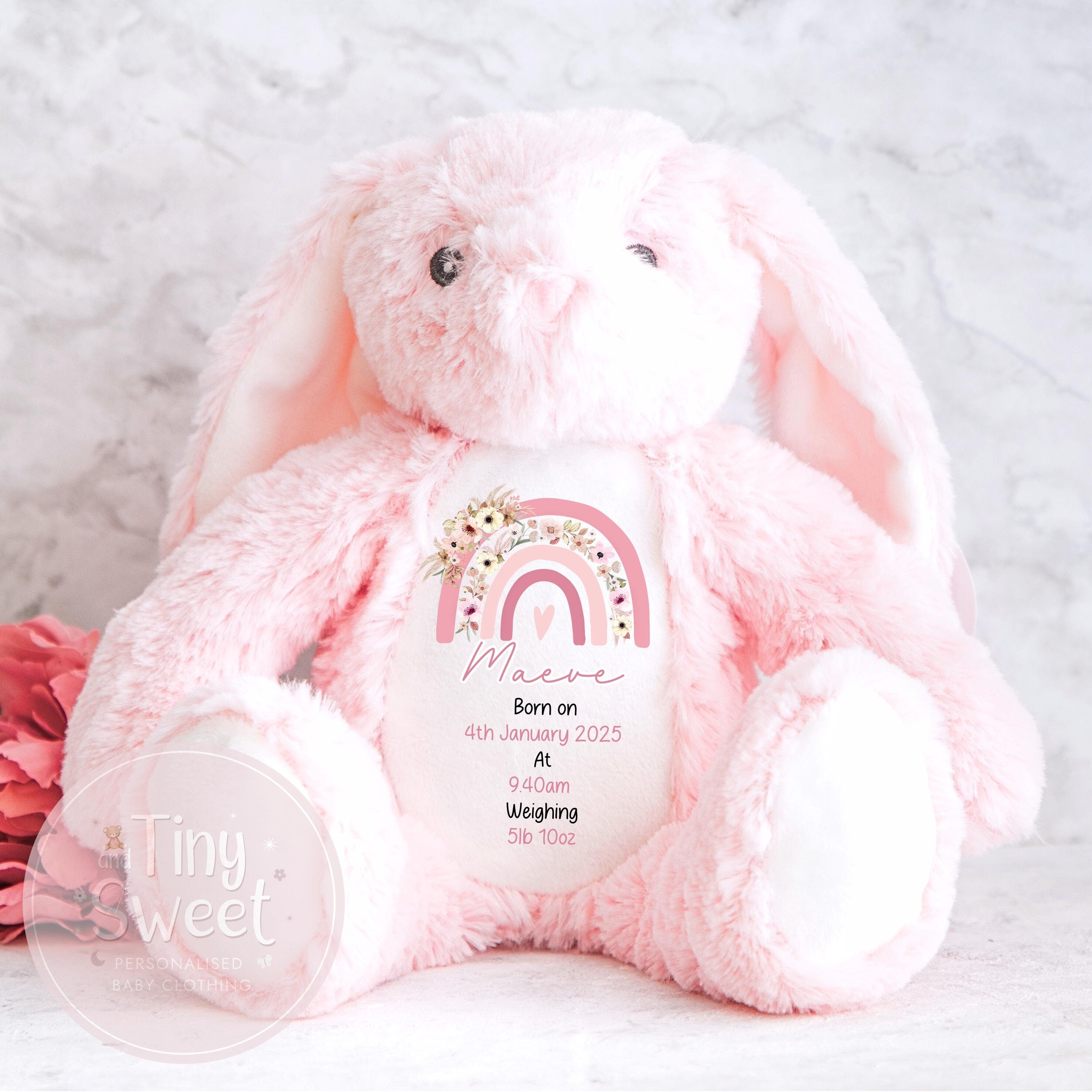 Personalised New Baby Gift, Beige New Baby Soft Toy, New baby gift, Newborn Gift, Baby Keepsake, Baby shower gift, Birth stats, Teddy, Bunny