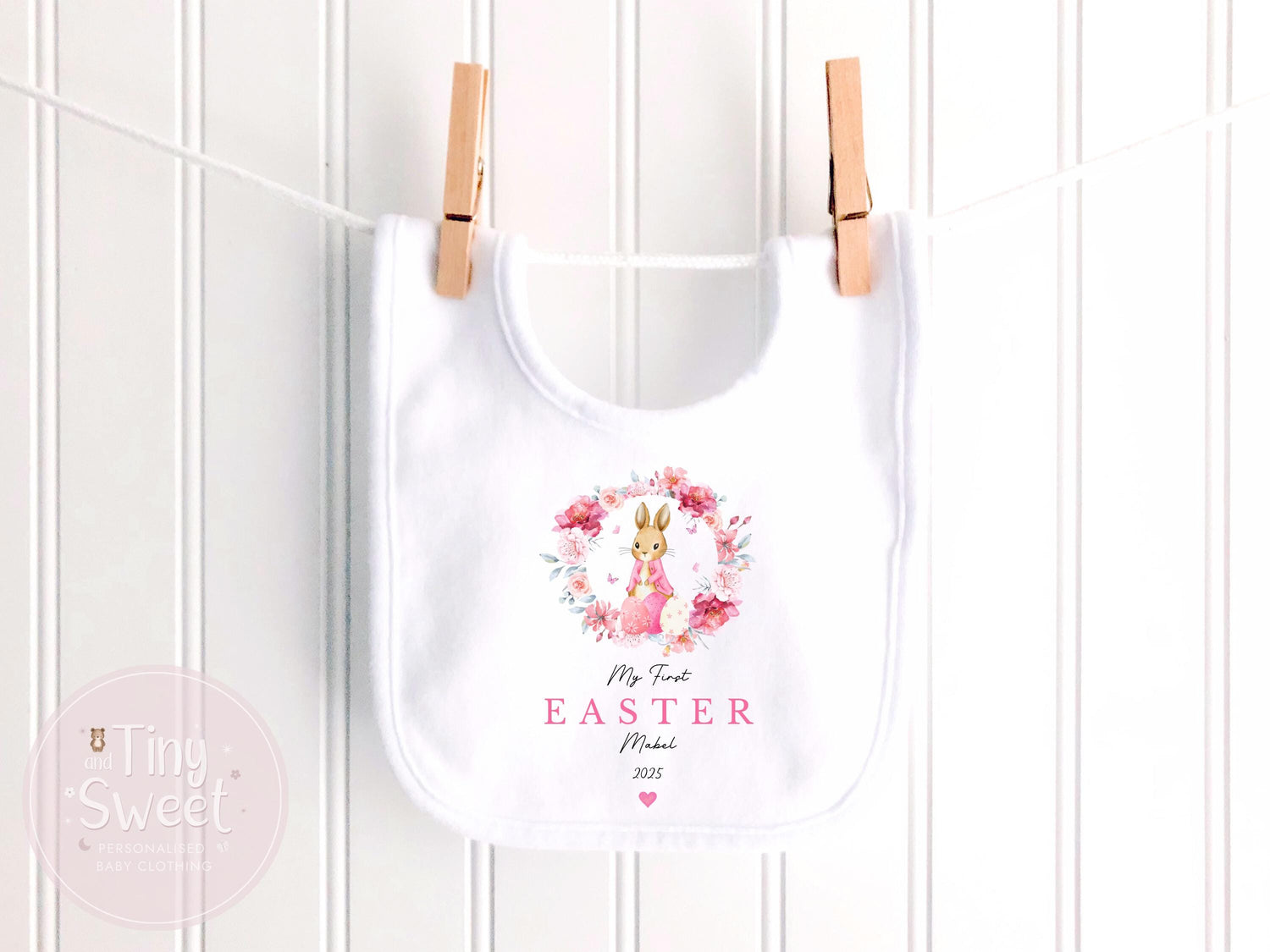Pink Floral Wreath My First Easter Personalised Sleepsuit/Babygrow
