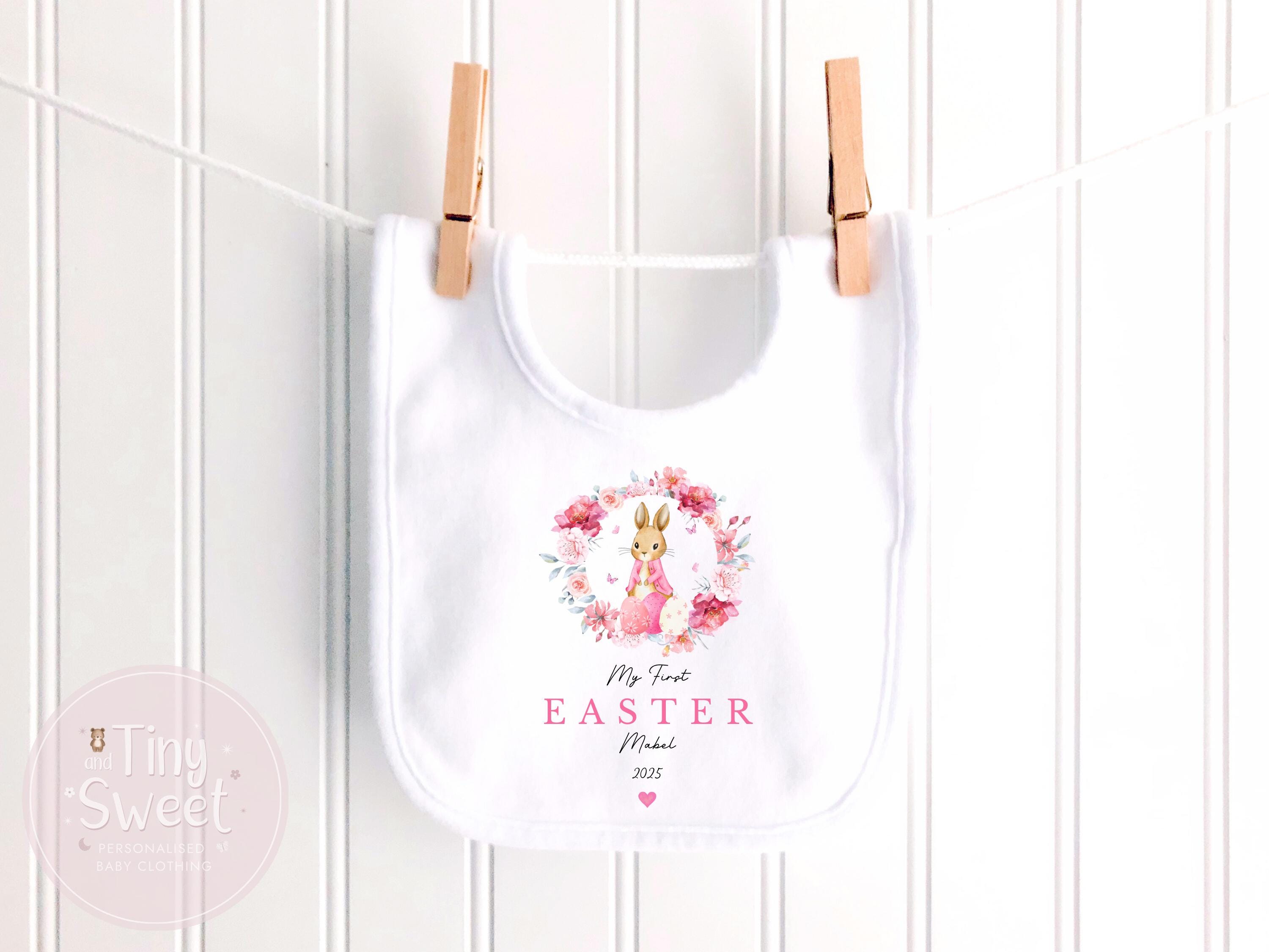 Pink Floral Wreath My First Easter Personalised Sleepsuit/Babygrow