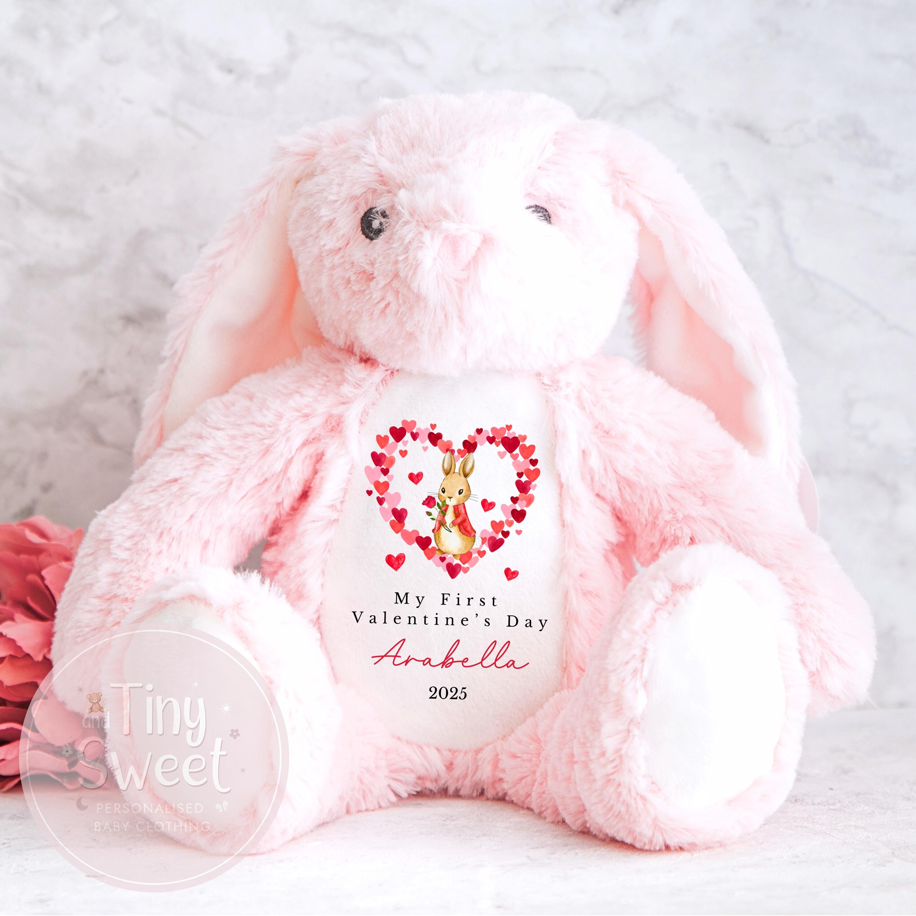 Personalised First Valentines Bunny, 1st Valentines Day Gift Teddy, 1st Baby Girl Valentine Present, Personalised 1st Valentine Soft Toy